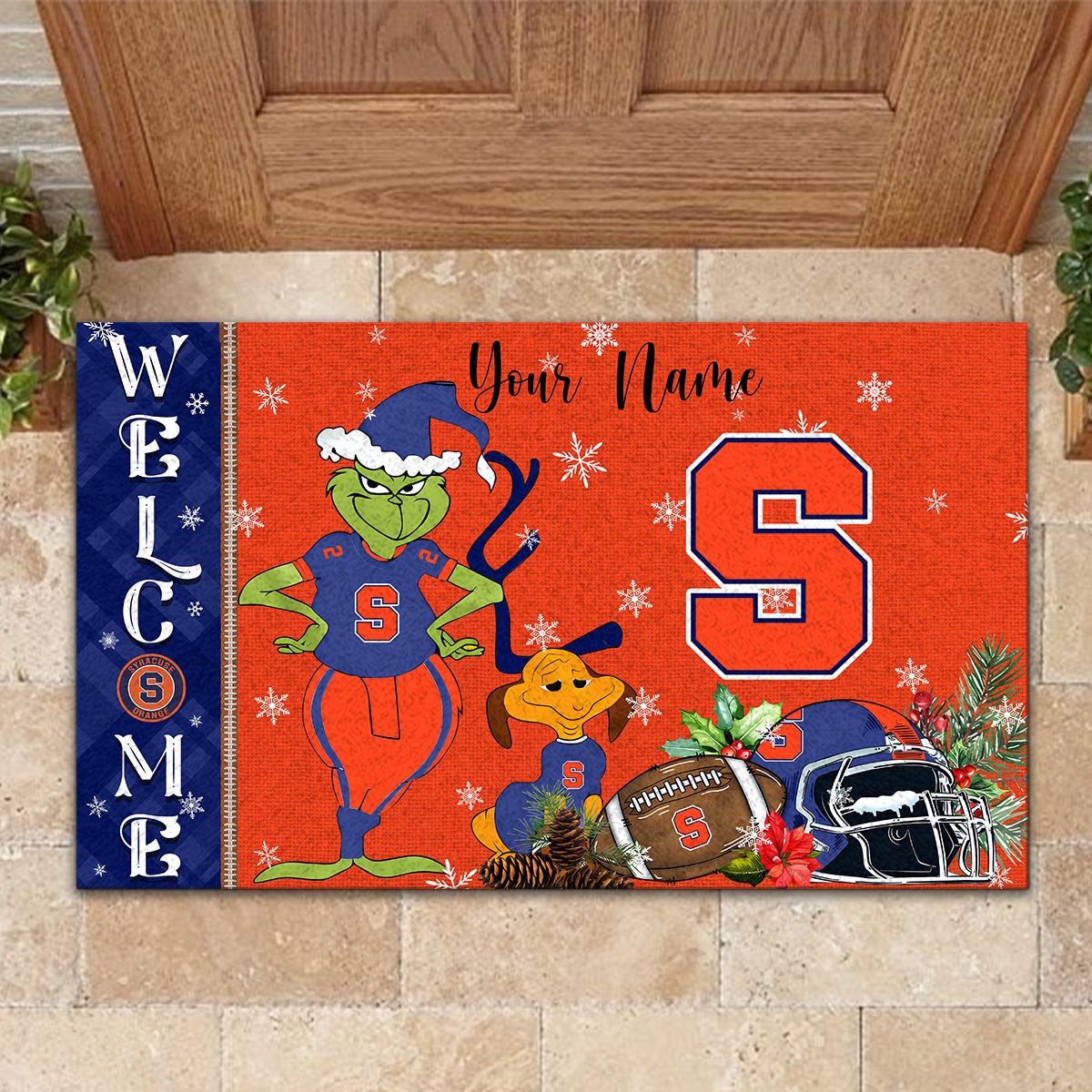 Sportswearmerch Syracuse Orange NCAA x Grinch Christmas Welcome Football Doormat For Fan