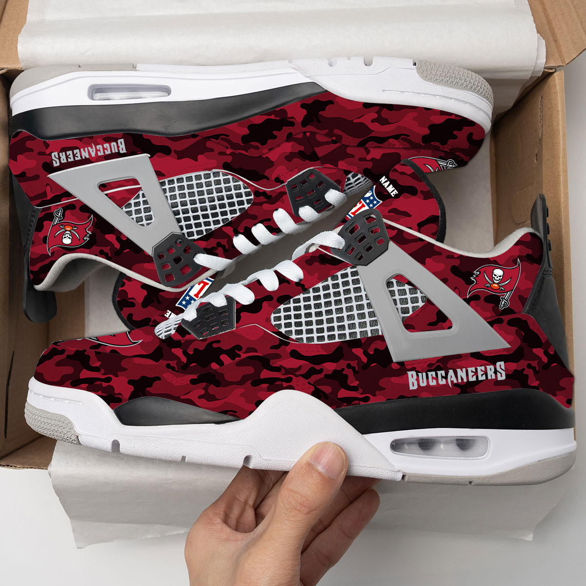Sportswearmerch Tampa Bay Buccaneers NFL Camo Air Jordan 4 SneakerAJ4 Sneakers Shoes For Men And Women