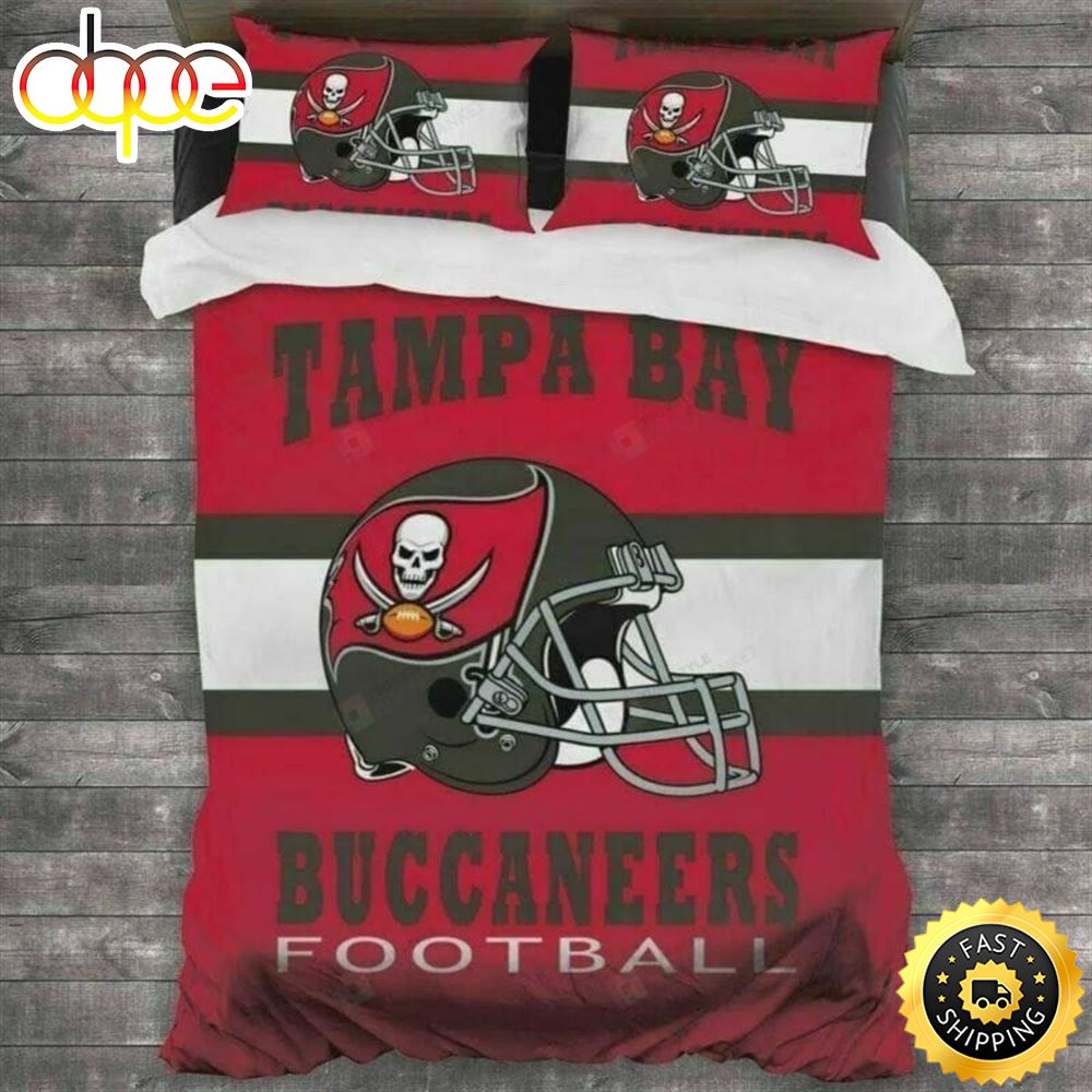 Sportswearmerch Tampa Bay Buccaneers NFL Helmet Red White Bedding Set For Fan