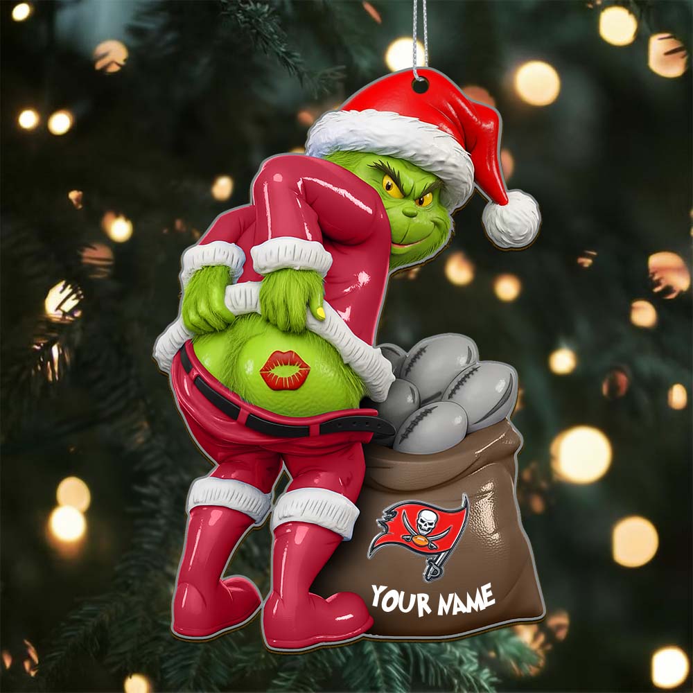 Sportswearmerch Tampa Bay Buccaneers NFL The Grinch x Christmas Acrylic Ornament Gift For Fan