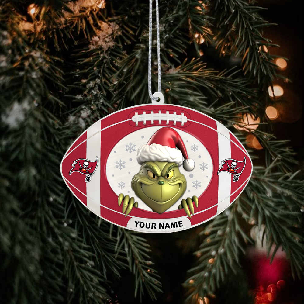 Sportswearmerch Tampa Bay Buccaneers NFL The Grinch x Christmas Acrylic Ornament Gift For Fan