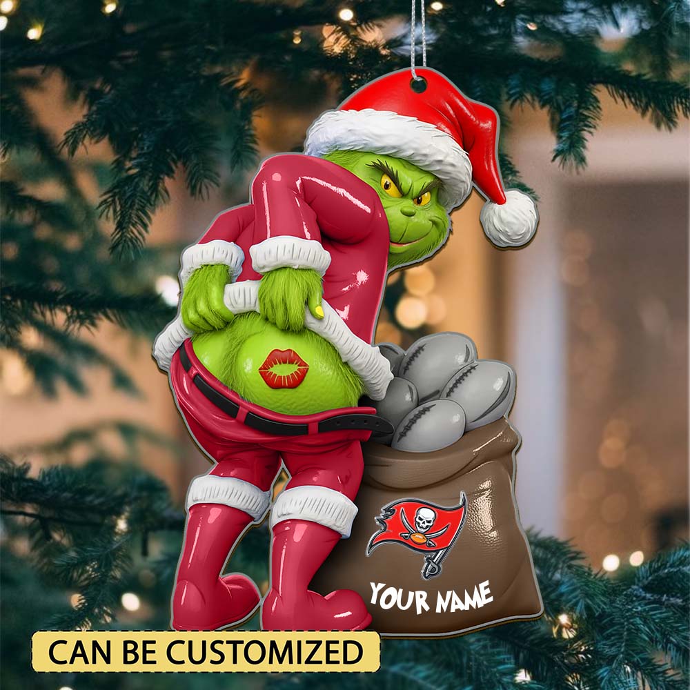 Sportswearmerch Tampa Bay Buccaneers NFL The Grinch x Christmas Acrylic Ornament Gift For Fan