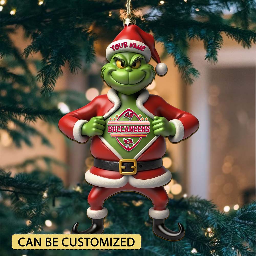 Sportswearmerch Tampa Bay Buccaneers NFL The Grinch x Christmas Acrylic Ornament Gift For Fan