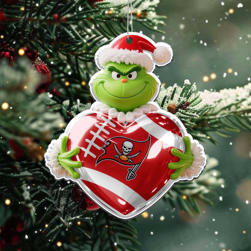Sportswearmerch Tampa Bay Buccaneers NFL The Grinch x Christmas Acrylic Ornament Gift For Fan