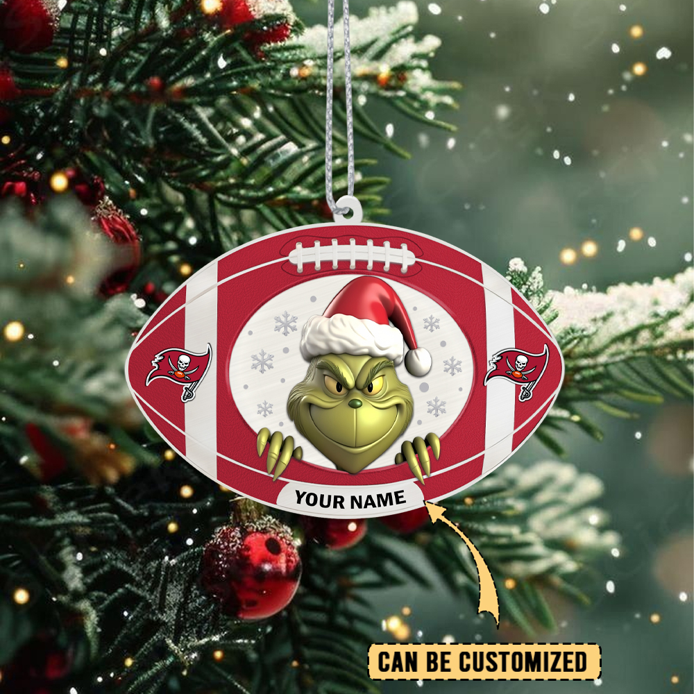Sportswearmerch Tampa Bay Buccaneers NFL The Grinch x Christmas Acrylic Ornament Gift For Fan