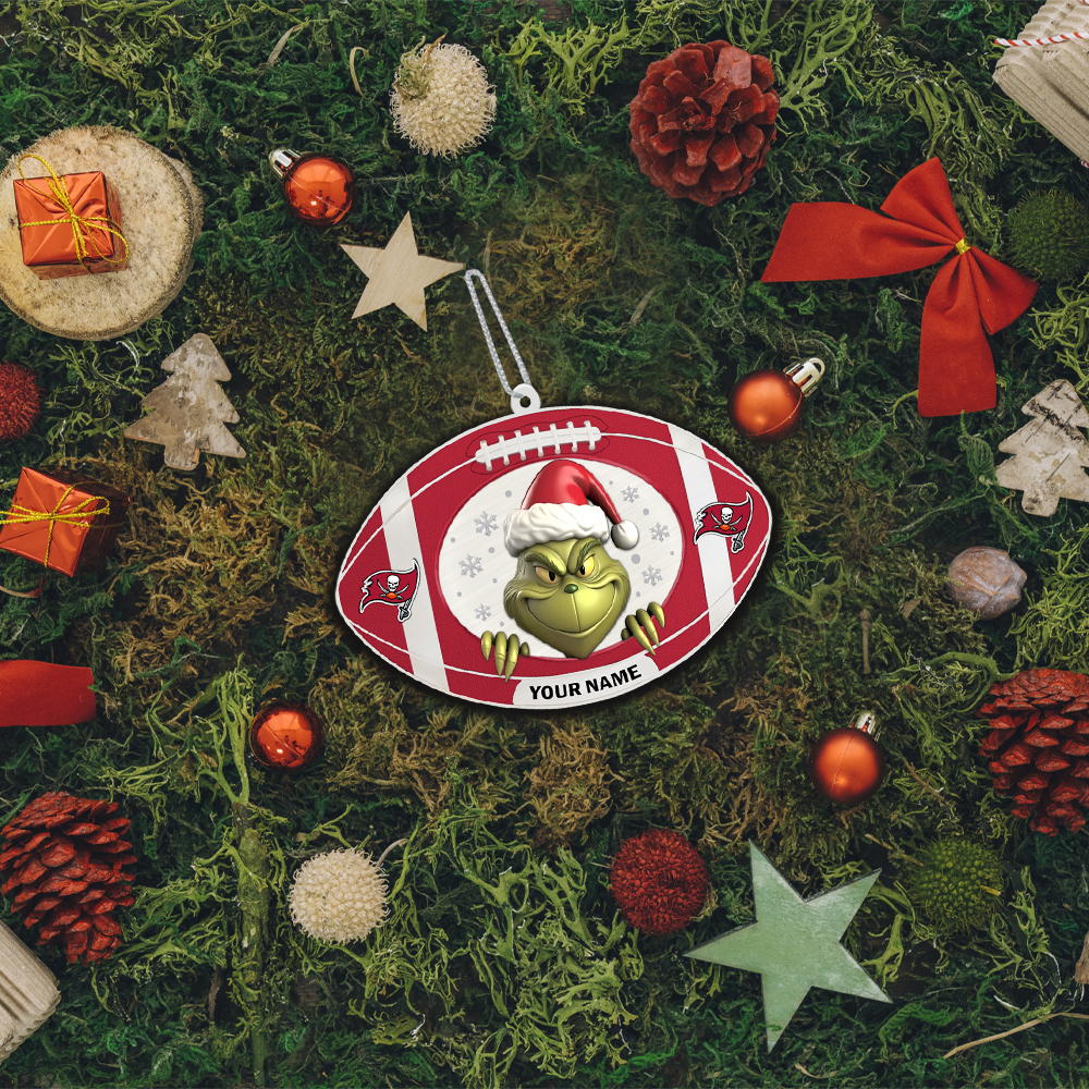 Sportswearmerch Tampa Bay Buccaneers NFL The Grinch x Christmas Acrylic Ornament Gift For Fan