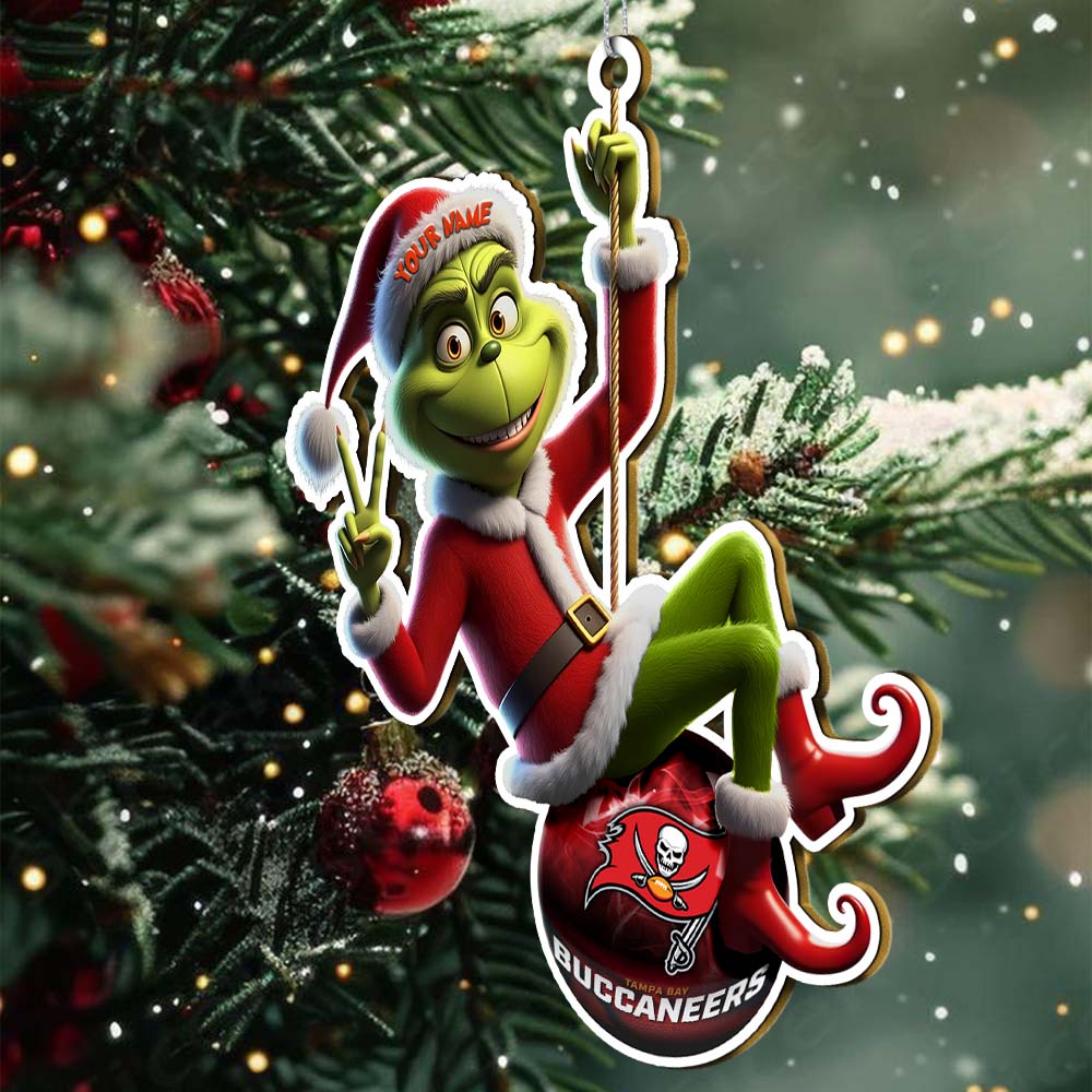 Sportswearmerch Tampa Bay Buccaneers NFL The Grinch x Christmas Acrylic Ornament Gift For Fan