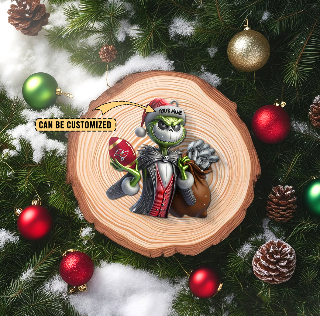 Sportswearmerch Tampa Bay Buccaneers NFL The Grinch x Jack x Christmas Acrylic Ornament Gift For Fan