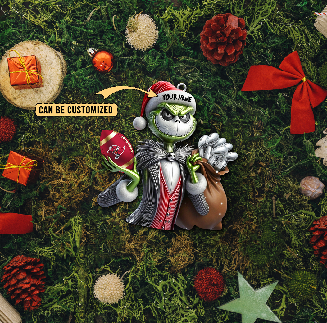 Sportswearmerch Tampa Bay Buccaneers NFL The Grinch x Jack x Christmas Acrylic Ornament Gift For Fan