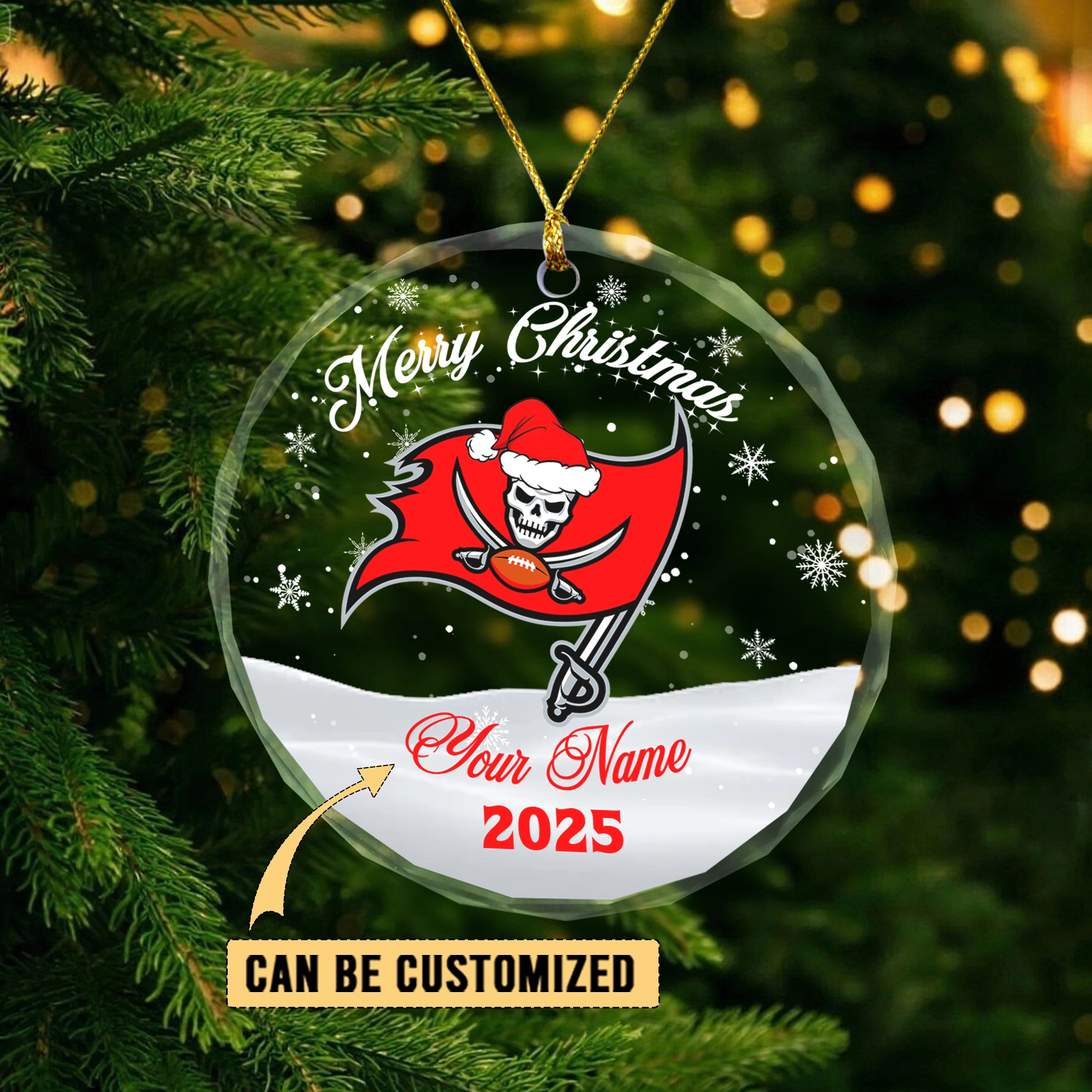 Sportswearmerch Tampa Bay Buccaneers NFL x Christmas Glass Ornament Gift For Fan