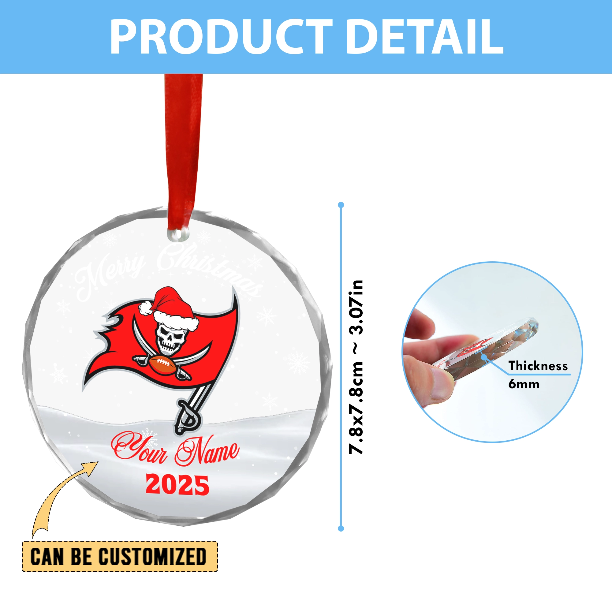 Sportswearmerch Tampa Bay Buccaneers NFL x Christmas Glass Ornament Gift For Fan