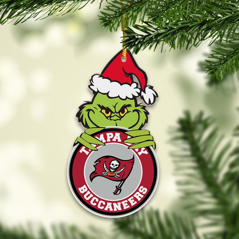 Sportswearmerch Tampa Bay Buccaneers NFL x Grinch Christmas Acrylic Ornament For Fans