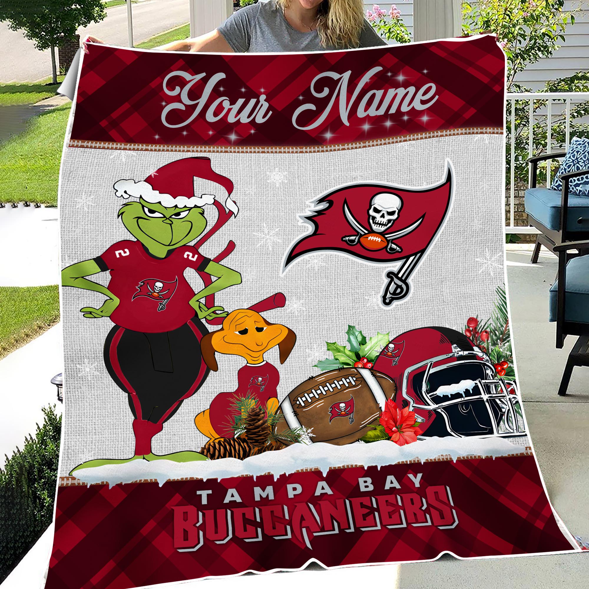 Sportswearmerch Tampa Bay Buccaneers NFL x Grinch Christmas Fleece Blanket For Fan