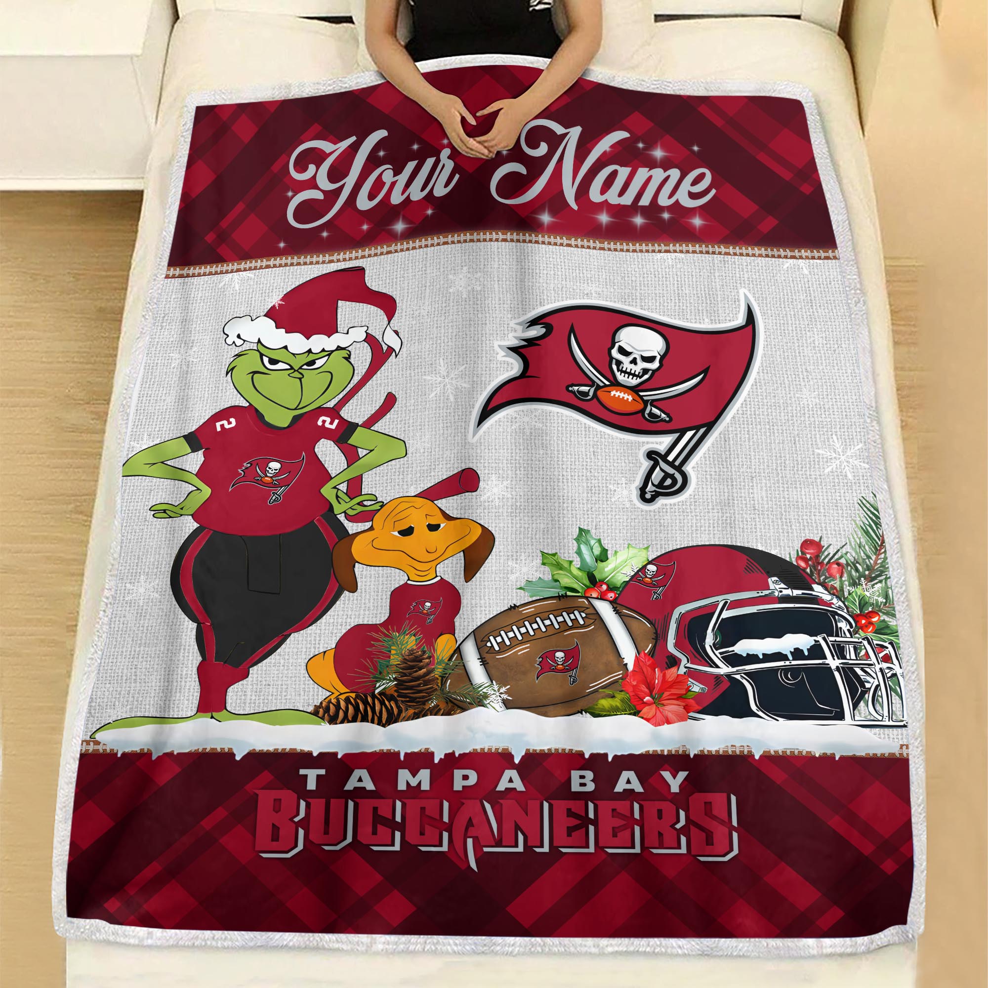 Sportswearmerch Tampa Bay Buccaneers NFL x Grinch Christmas Fleece Blanket For Fan