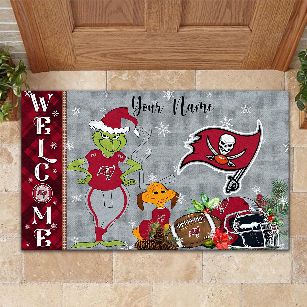 Sportswearmerch Tampa Bay Buccaneers NFL x Grinch Christmas Welcome Football Doormat For Fan