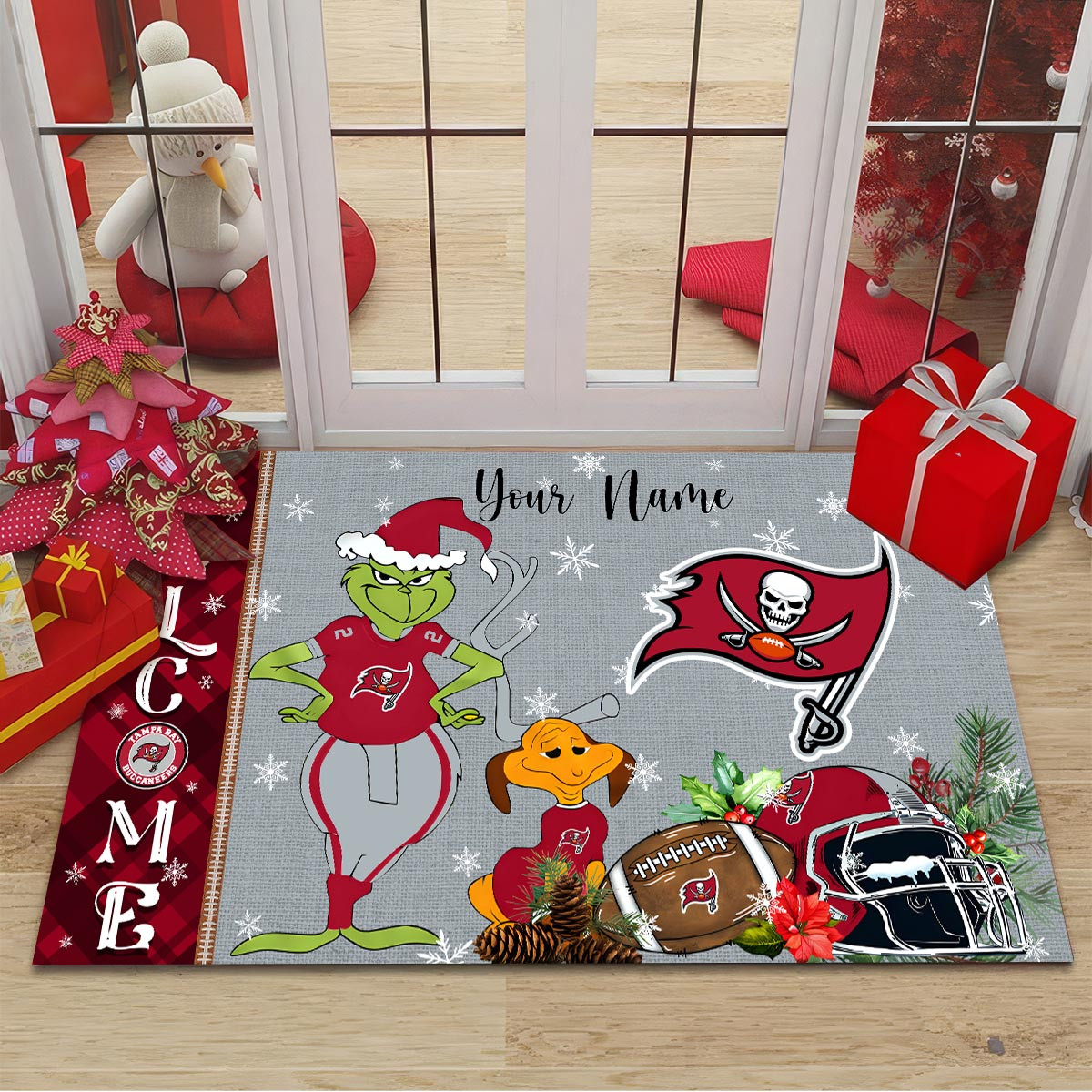 Sportswearmerch Tampa Bay Buccaneers NFL x Grinch Christmas Welcome Football Doormat For Fan