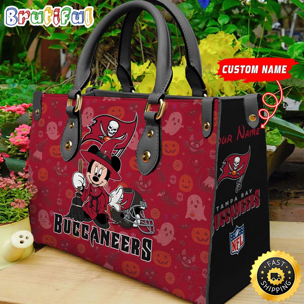 Sportswearmerch Tampa Bay Buccaneers NFL x Minnie Halloween Leather Handbag For Fan