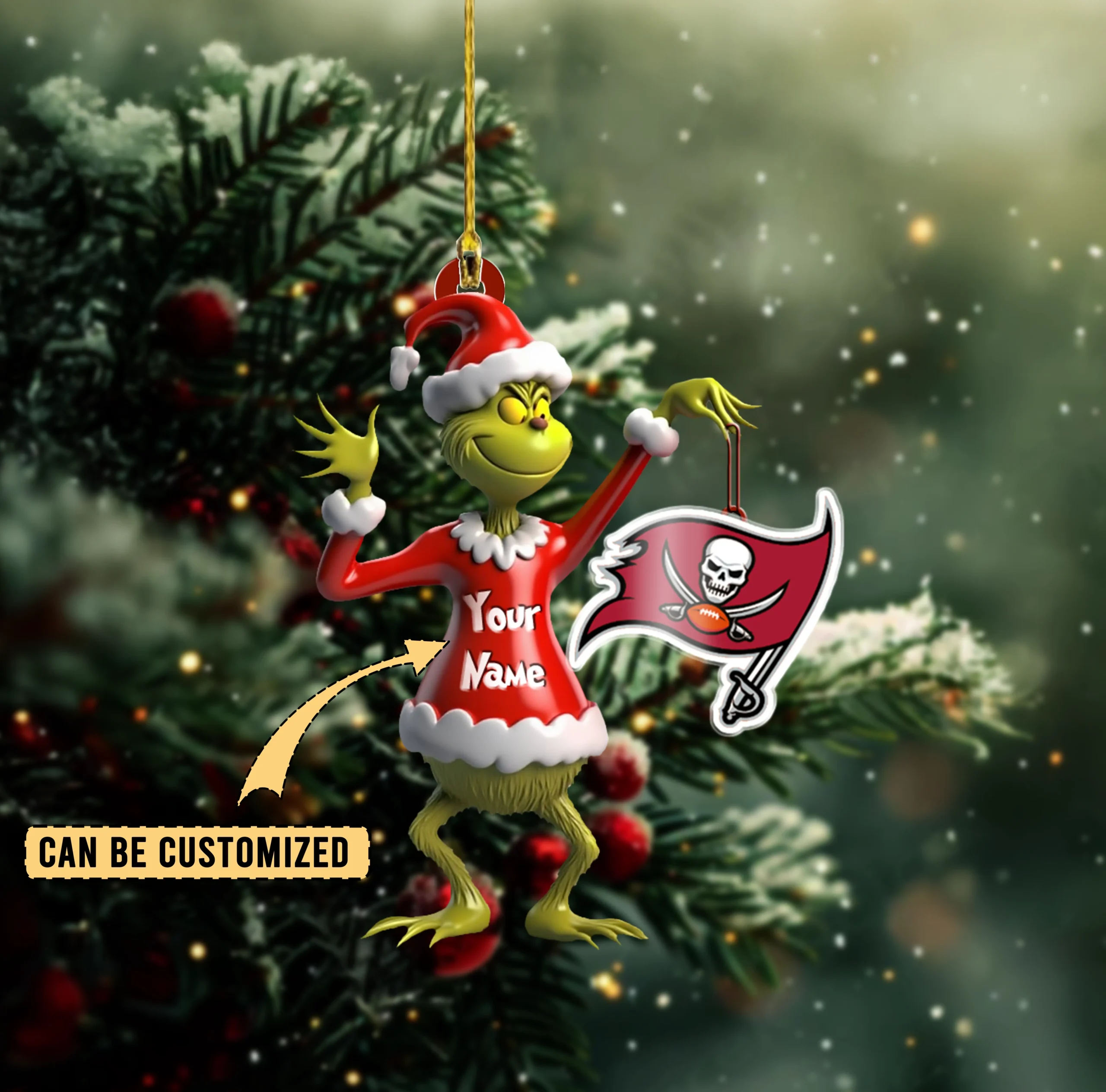 Sportswearmerch Tampa Bay Buccaneers NFL x The Grinch Acrylic Ornament Gift For Fans