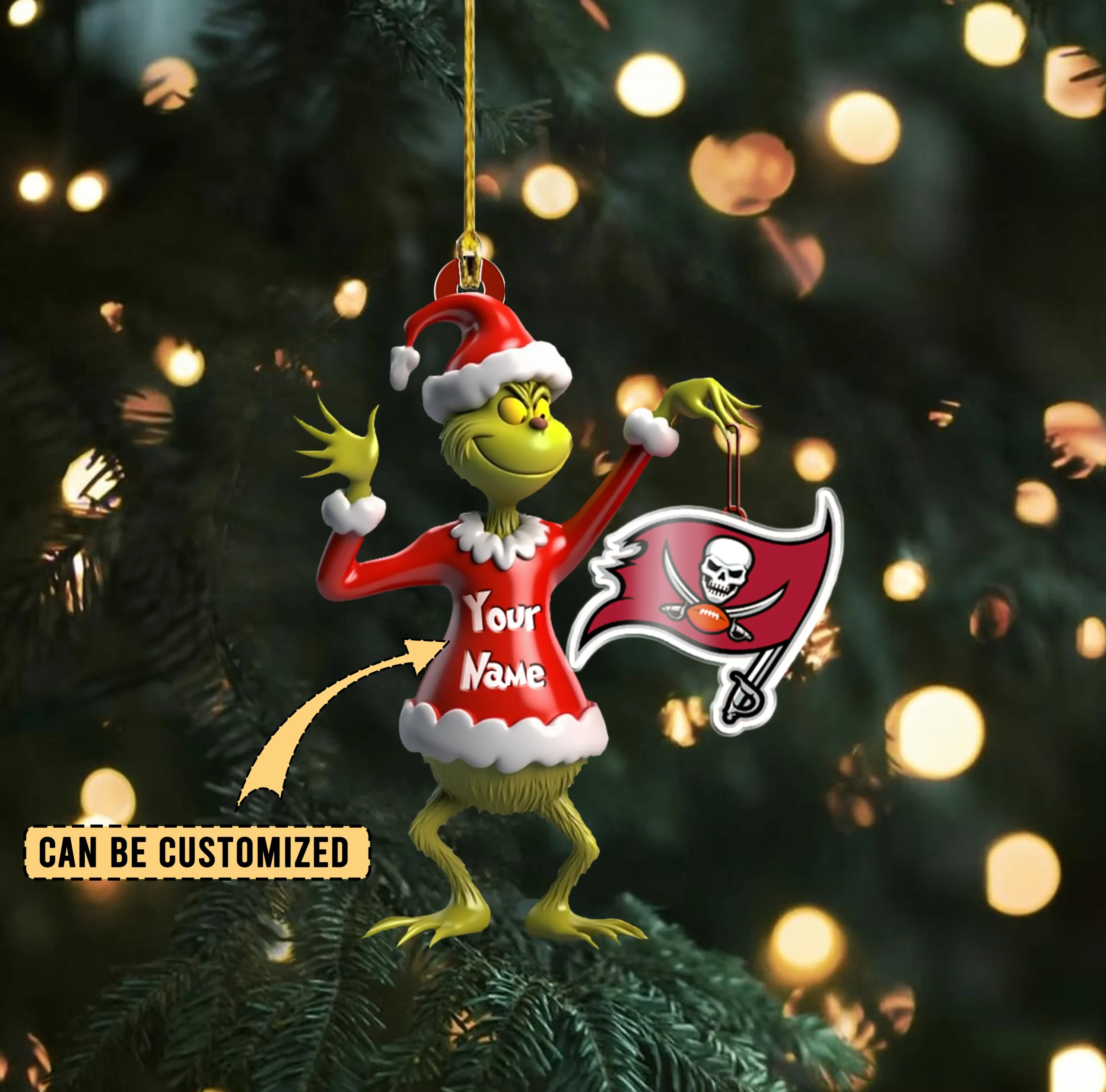 Sportswearmerch Tampa Bay Buccaneers NFL x The Grinch Acrylic Ornament Gift For Fans