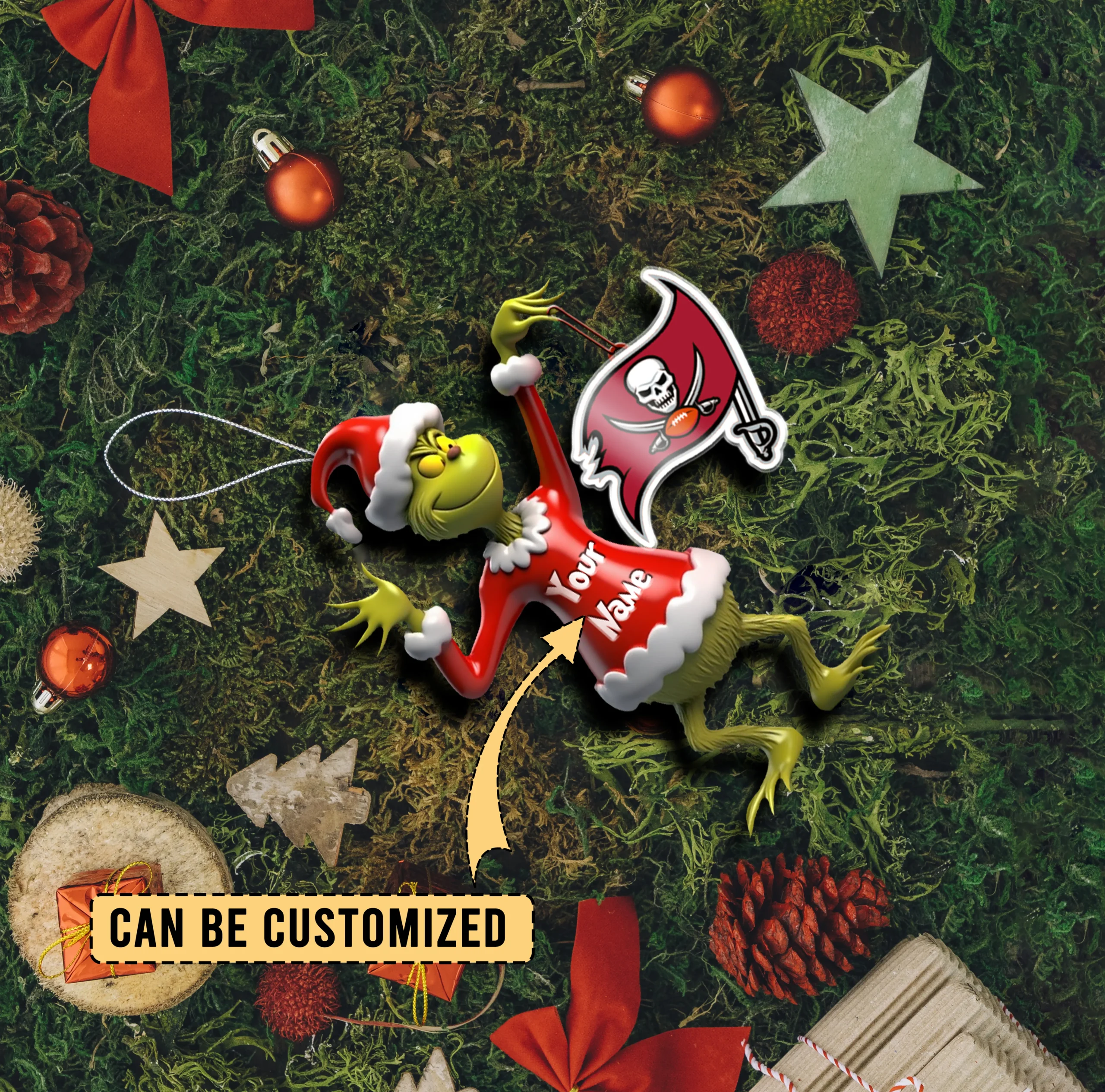 Sportswearmerch Tampa Bay Buccaneers NFL x The Grinch Acrylic Ornament Gift For Fans