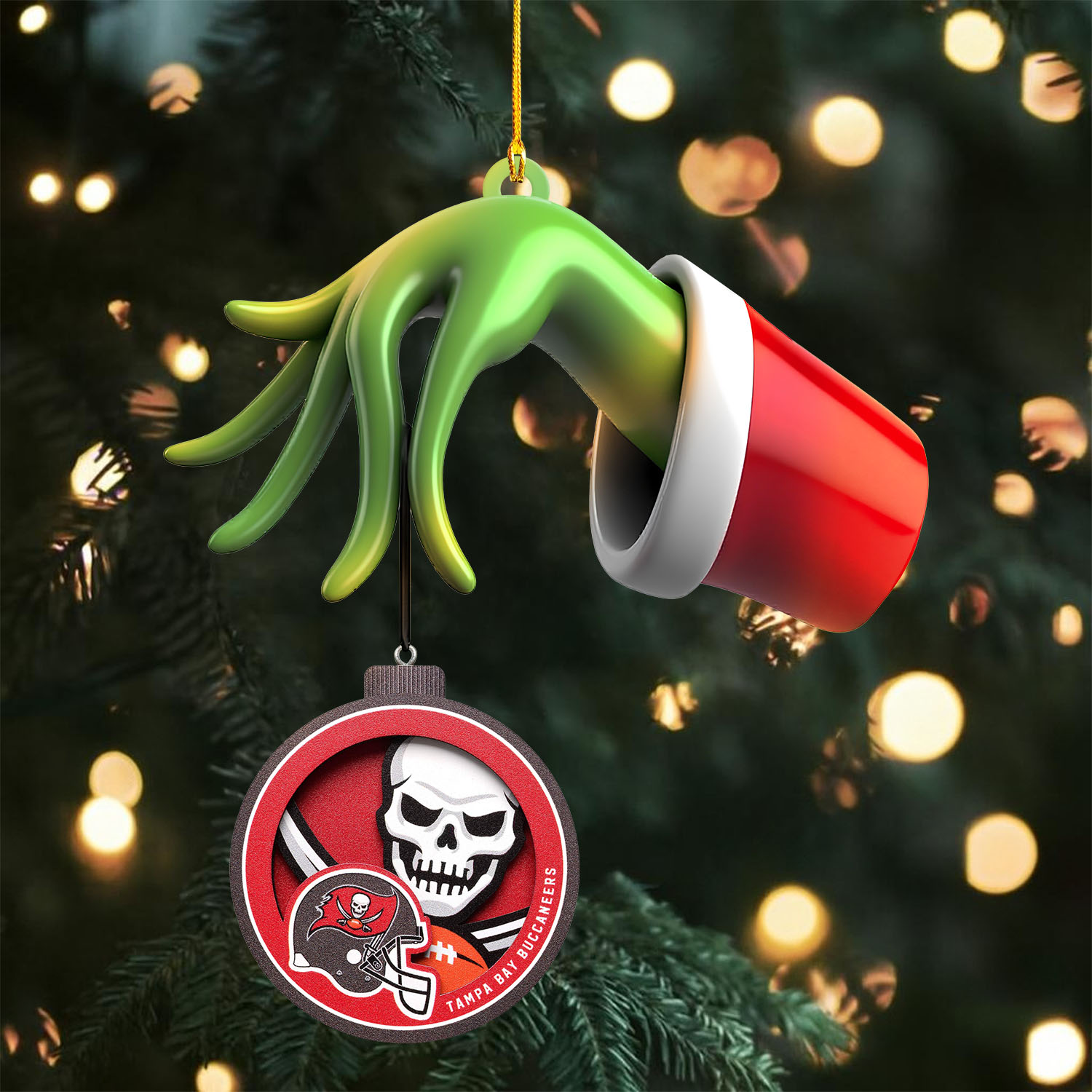 Sportswearmerch Tampa Bay Buccaneers NFL x The Grinch Christmas Acrylic Mix Wooden Ornament Gift For Fans