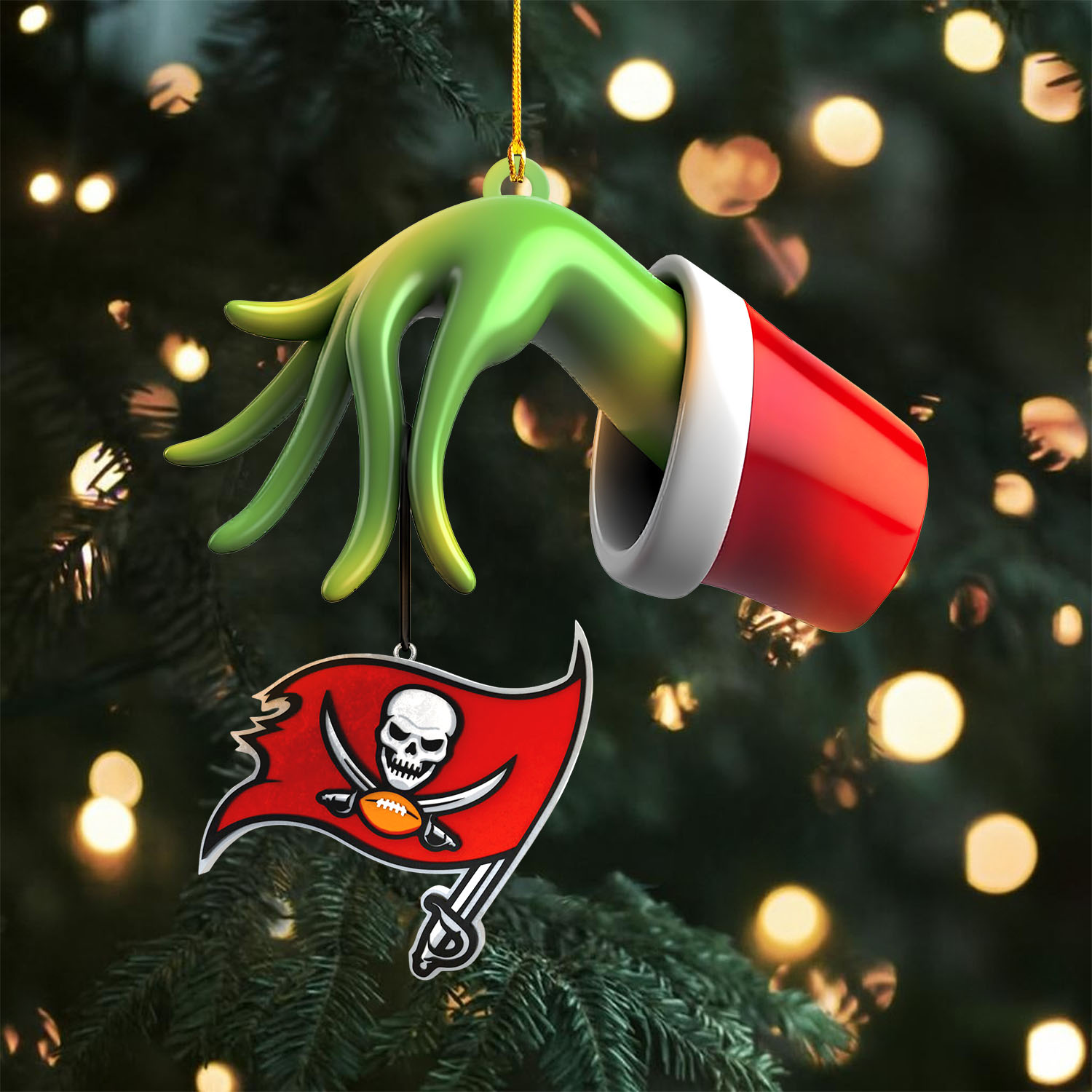 Sportswearmerch Tampa Bay Buccaneers NFL x The Grinch Christmas Acrylic Mix Wooden Ornament Gift For Fans