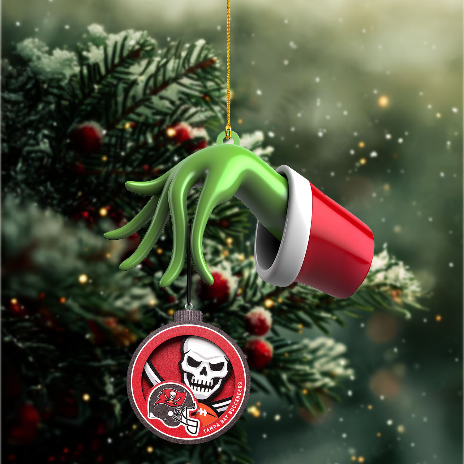 Sportswearmerch Tampa Bay Buccaneers NFL x The Grinch Christmas Acrylic Mix Wooden Ornament Gift For Fans