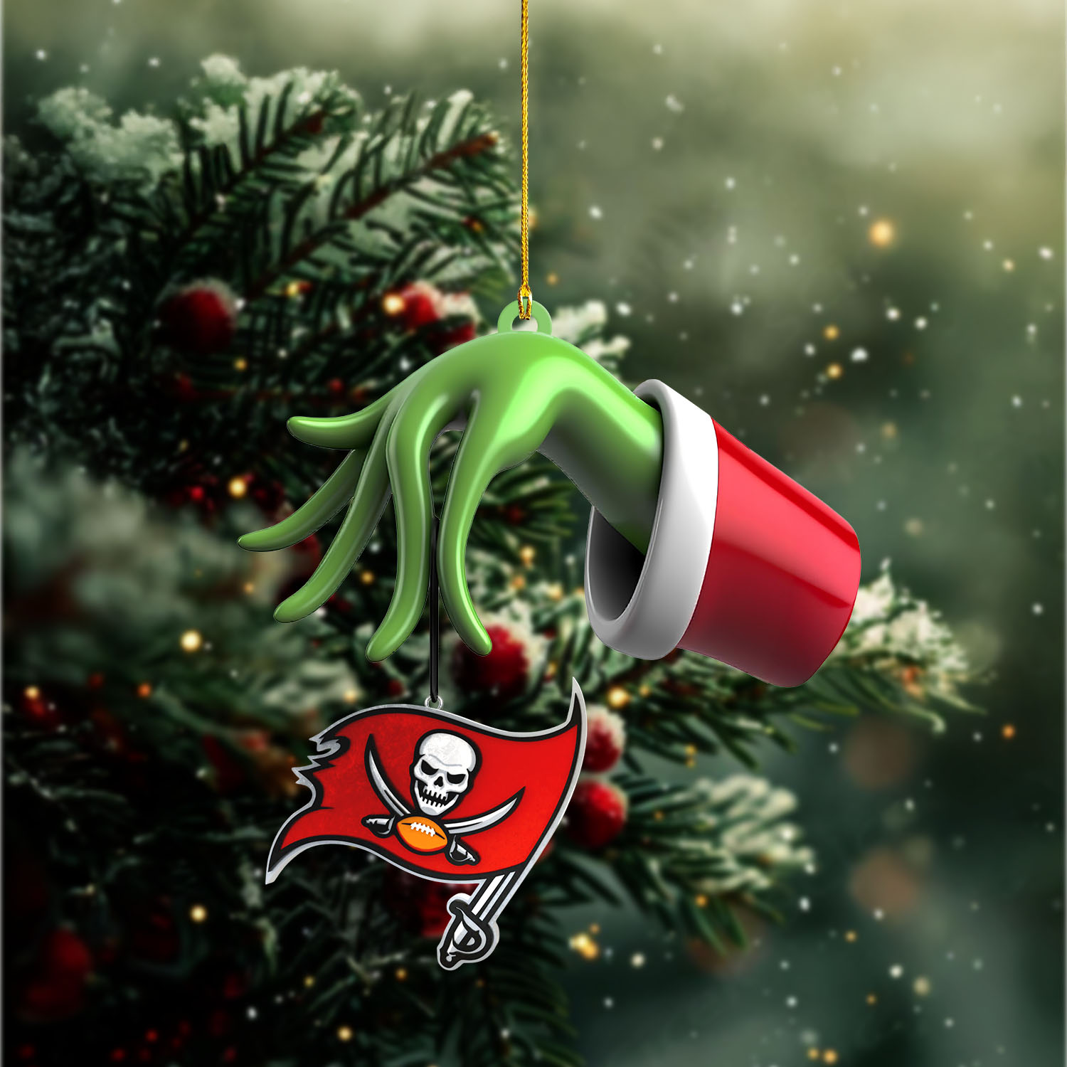Sportswearmerch Tampa Bay Buccaneers NFL x The Grinch Christmas Acrylic Mix Wooden Ornament Gift For Fans