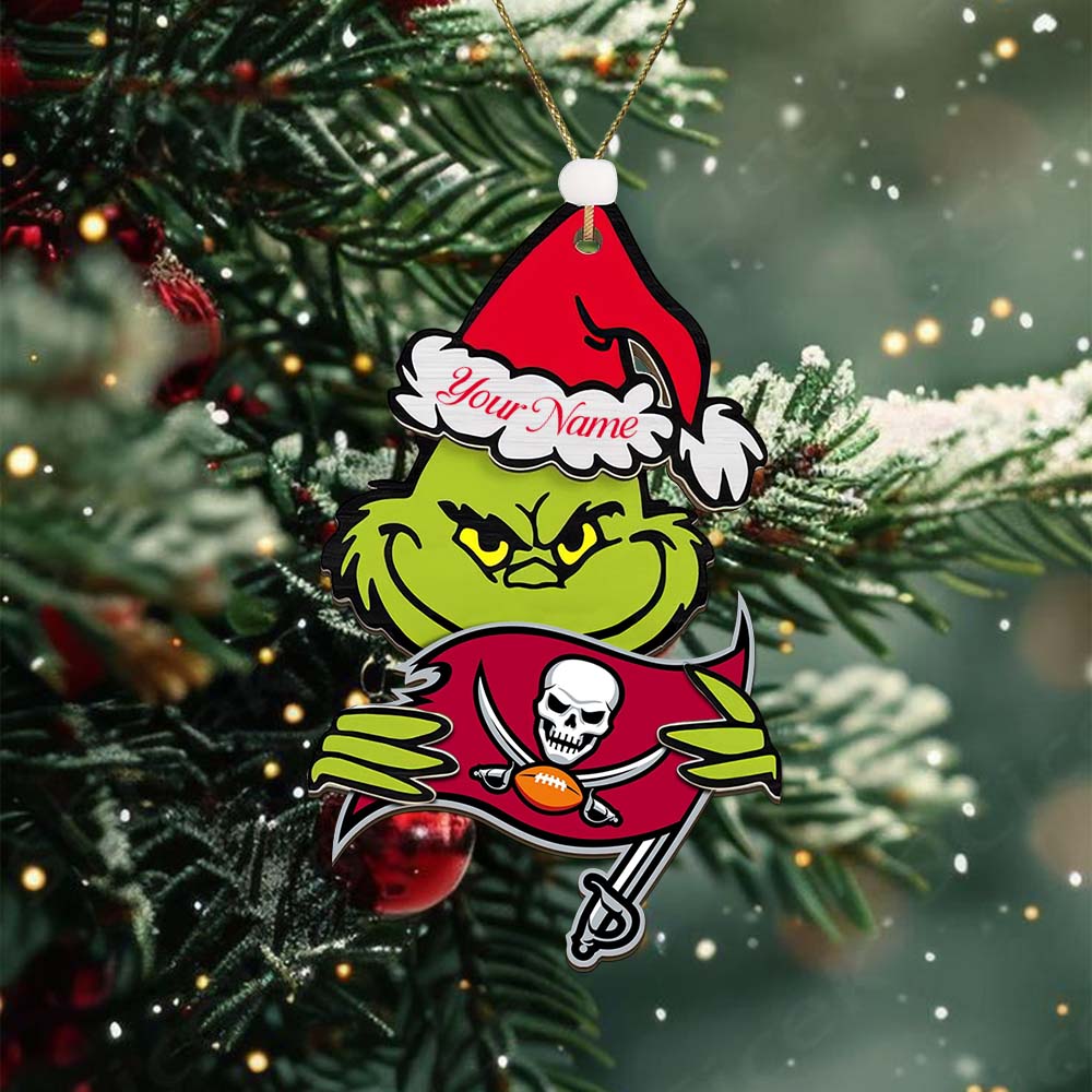 Sportswearmerch Tampa Bay Buccaneers NFL x The Grinch Christmas Acrylic Ornament Gift For Fans