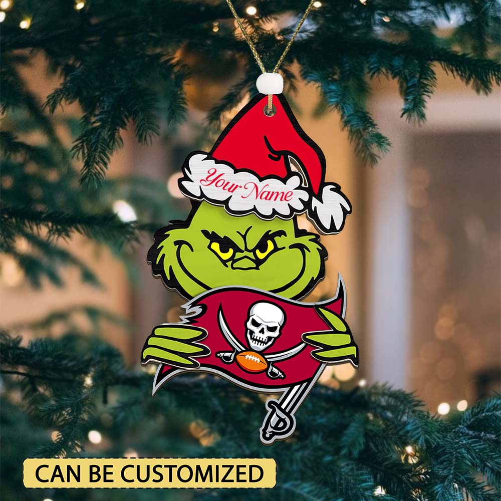 Sportswearmerch Tampa Bay Buccaneers NFL x The Grinch Christmas Acrylic Ornament Gift For Fans