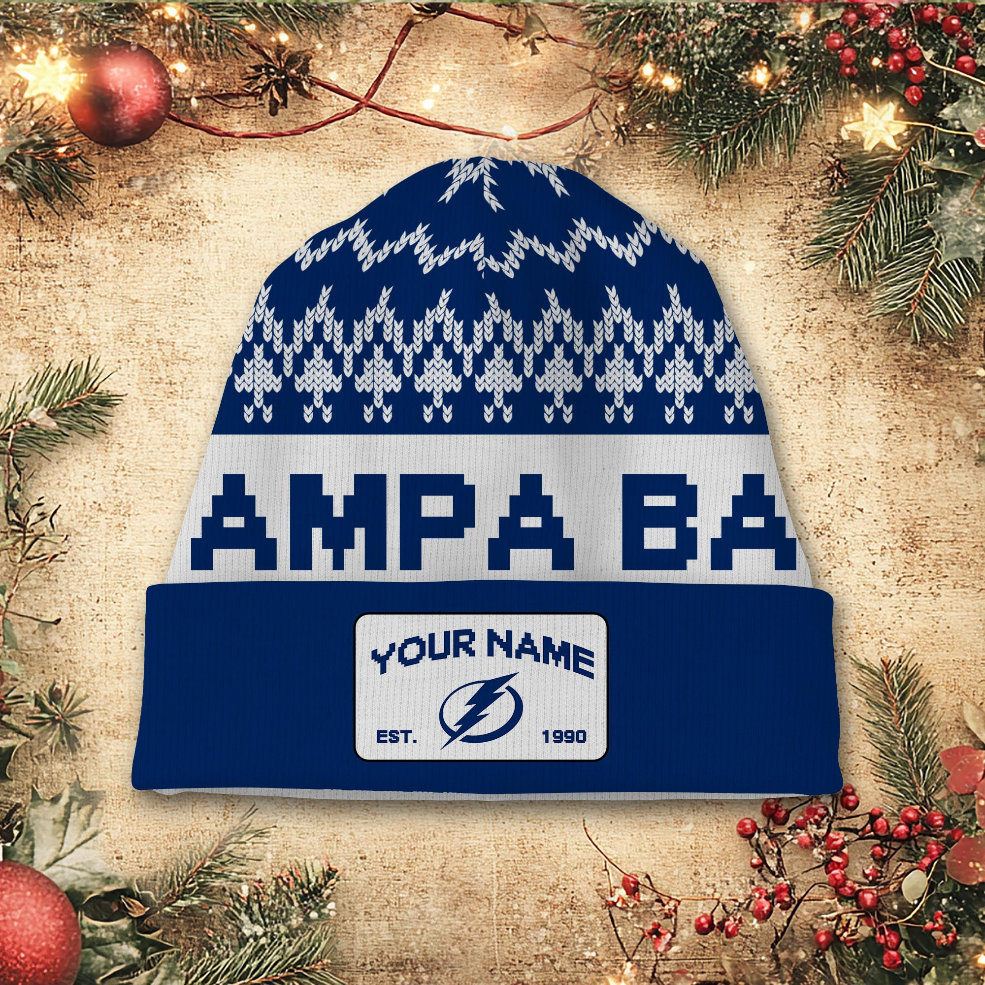 Sportswearmerch Tampa Bay Lightning NHL Christmas Beanie Hat For Fan