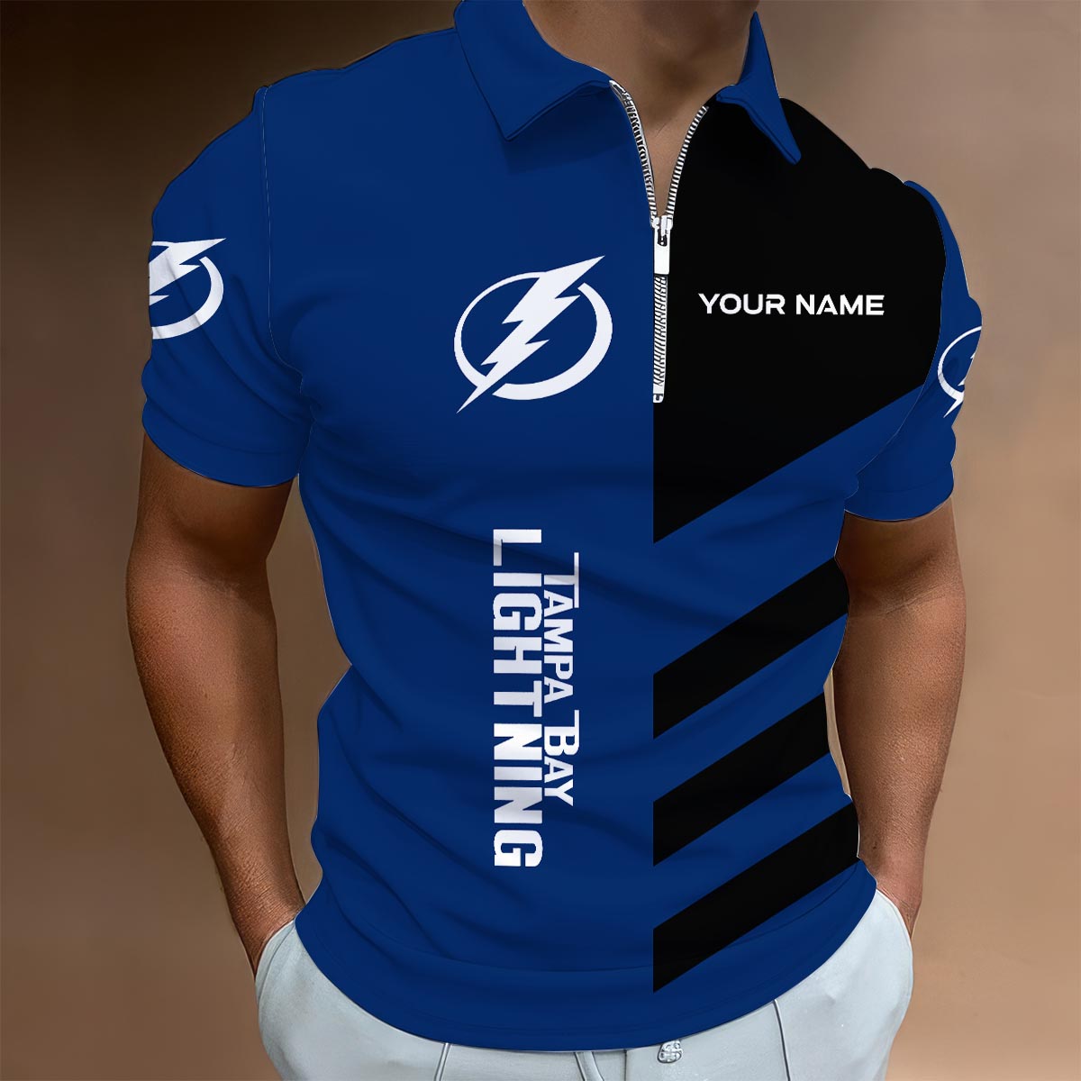Sportswearmerch Tampa Bay Lightning NHL Lapel Zip Polo Shirt For Fan