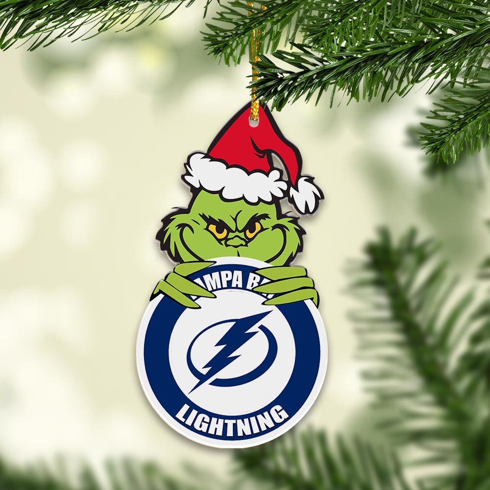 Sportswearmerch Tampa Bay Lightning NHL x Grinch Christmas Acrylic Ornament For Fans