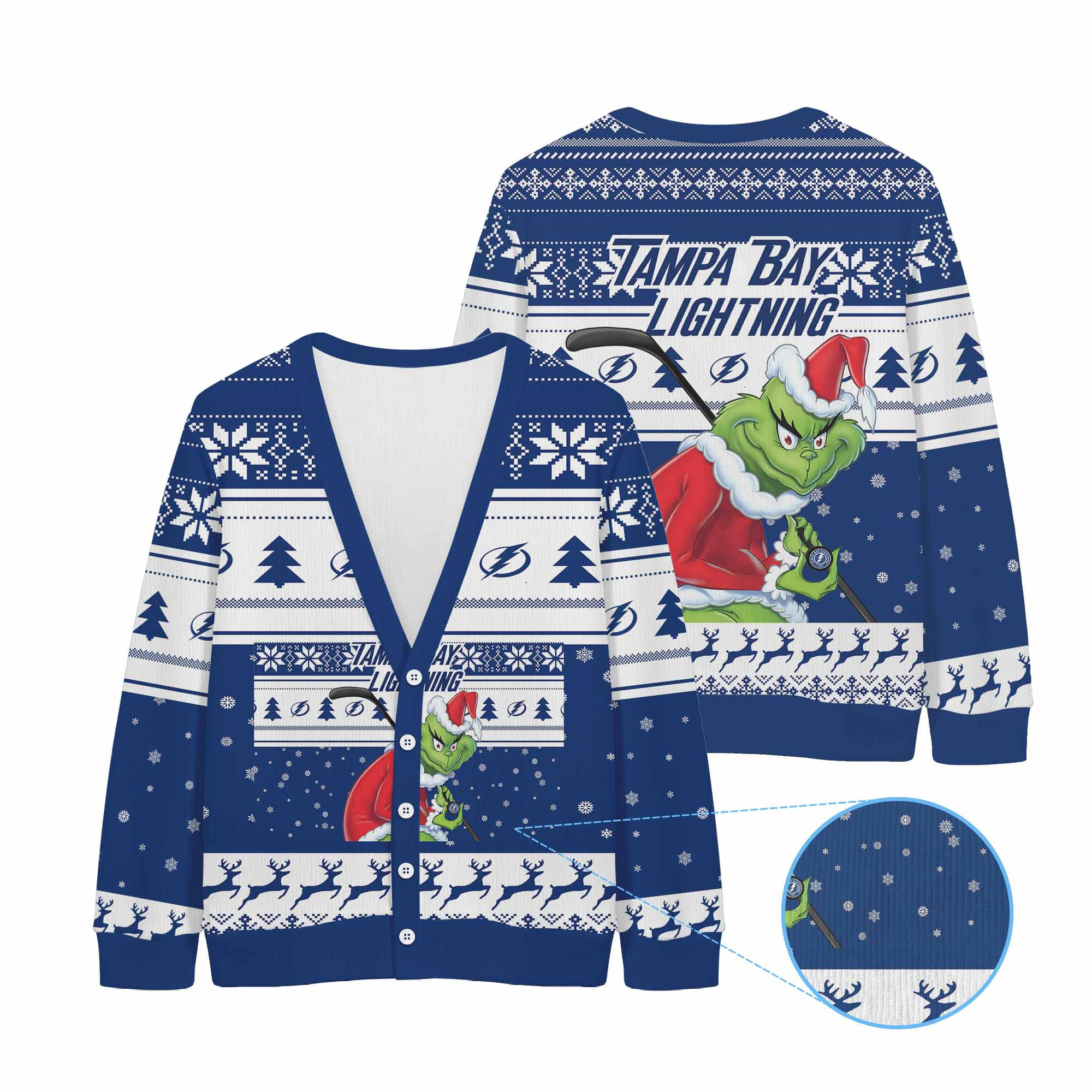 Sportswearmerch Tampa Bay Lightning NHL x Grinch Christmas Cardigan For Fan