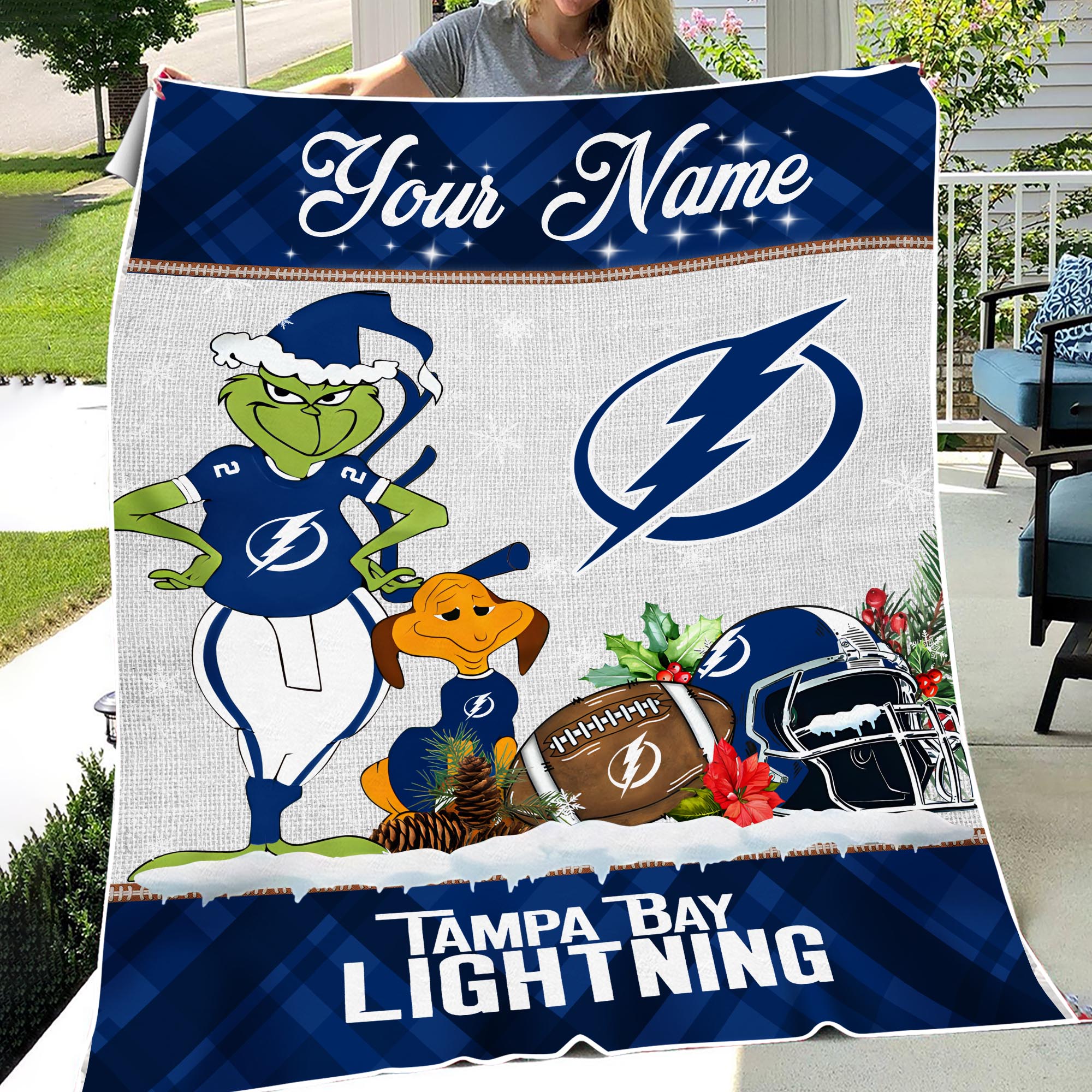 Sportswearmerch Tampa Bay Lightning NHL x Grinch Christmas Fleece Blanket For Fan