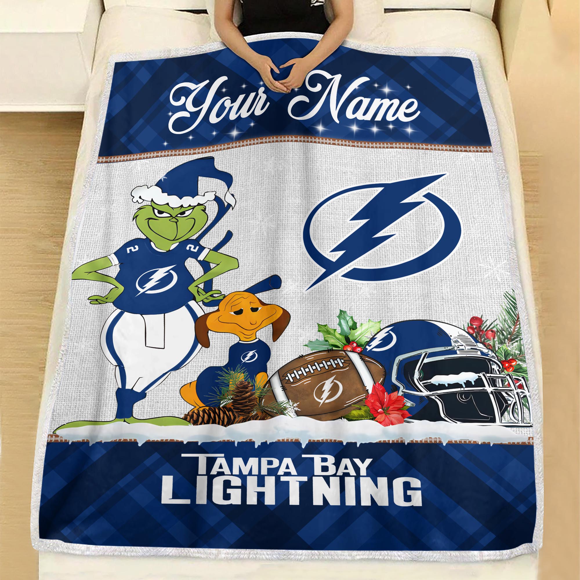 Sportswearmerch Tampa Bay Lightning NHL x Grinch Christmas Fleece Blanket For Fan
