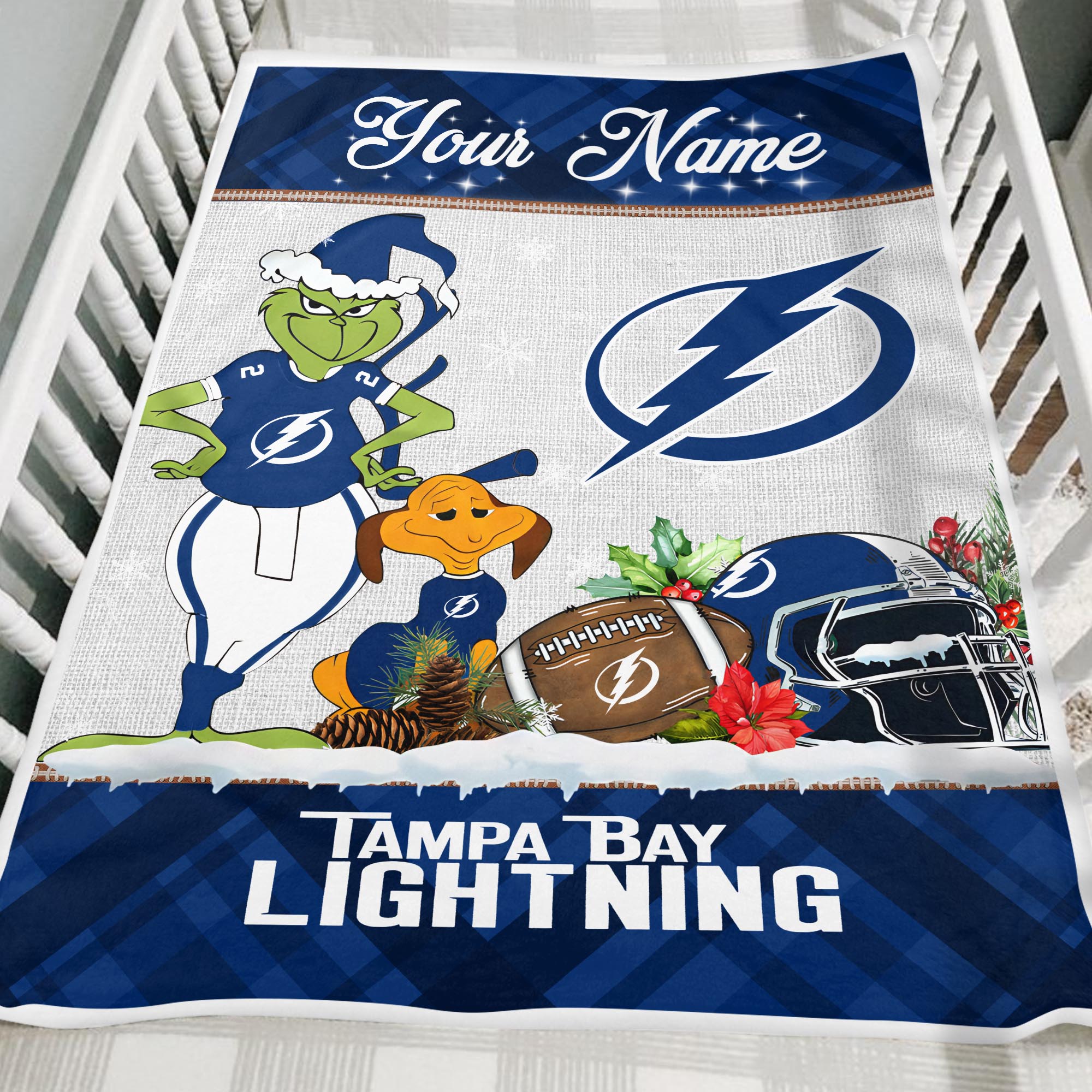 Sportswearmerch Tampa Bay Lightning NHL x Grinch Christmas Fleece Blanket For Fan