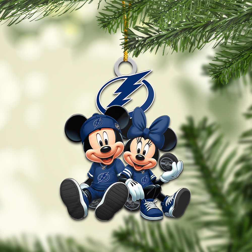Sportswearmerch Tampa Bay Lightning NHL x Mickey and Minnie Mouse Personalized Acrylic Ornament For Fans