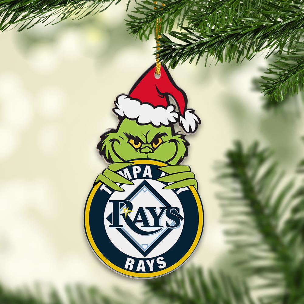 Sportswearmerch Tampa Bay Rays MLB x Grinch Christmas Acrylic Ornament For Fans