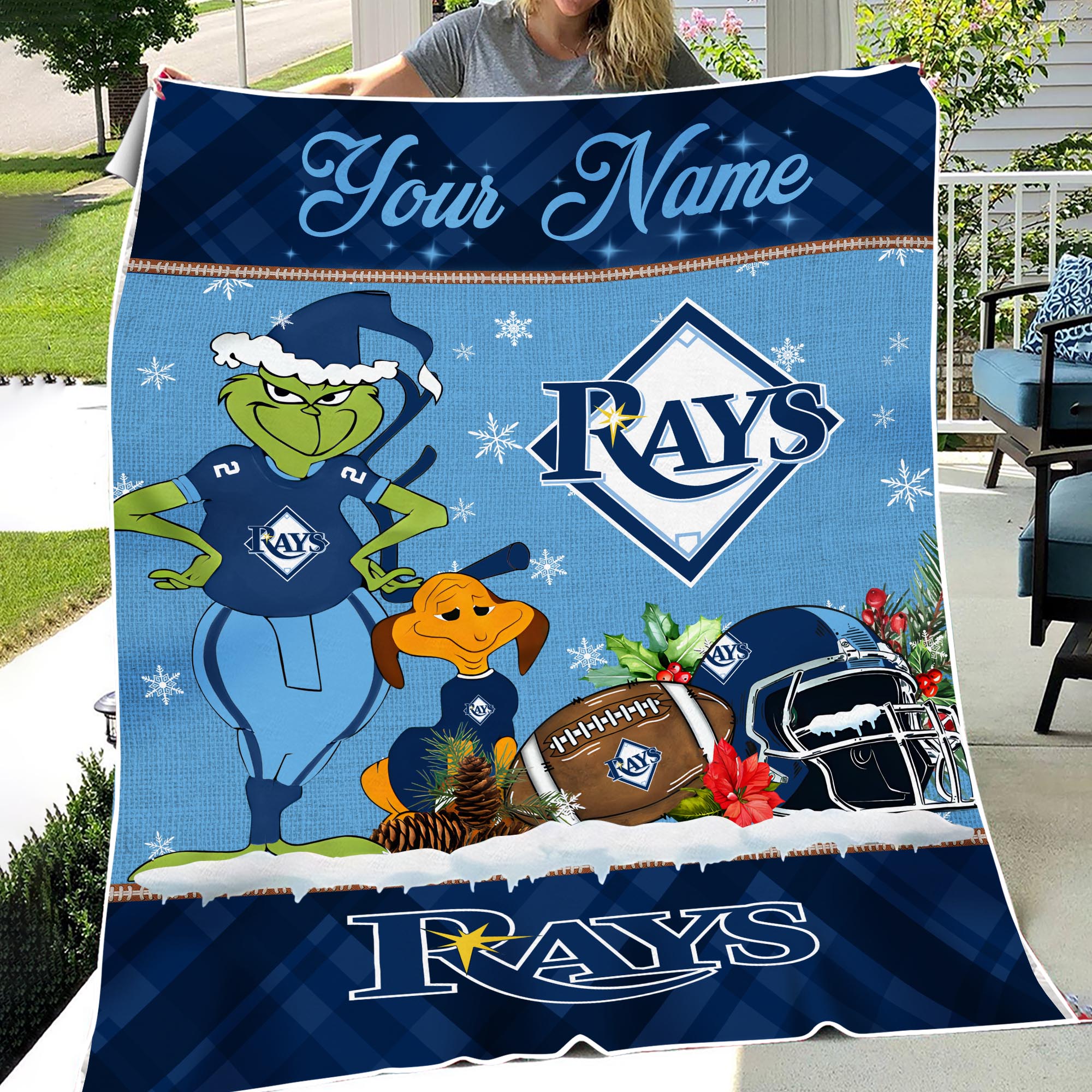 Sportswearmerch Tampa Bay Rays MLB x Grinch Christmas Fleece Blanket For Fan
