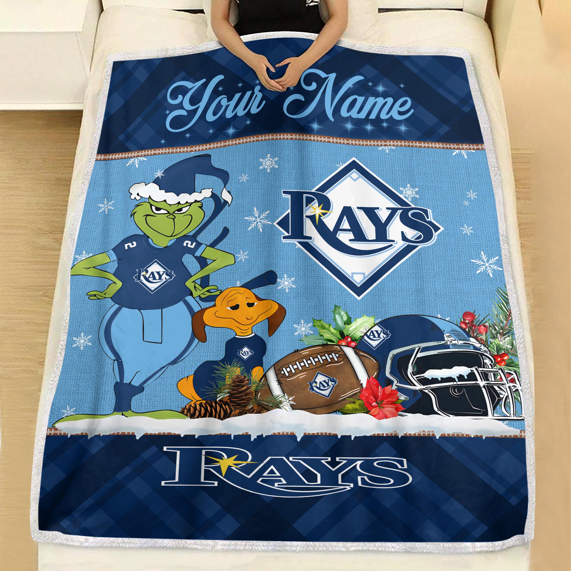 Sportswearmerch Tampa Bay Rays MLB x Grinch Christmas Fleece Blanket For Fan