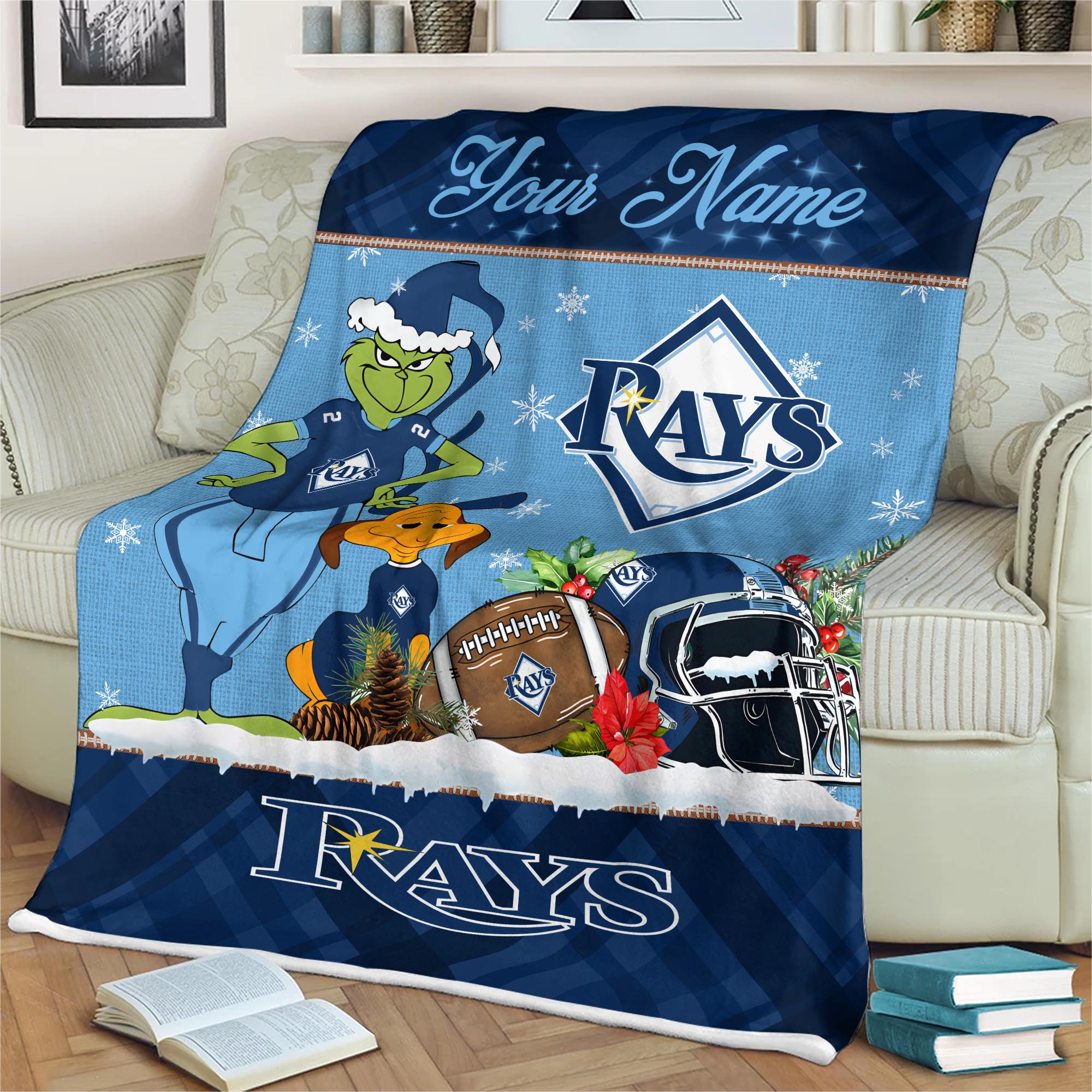 Sportswearmerch Tampa Bay Rays MLB x Grinch Christmas Fleece Blanket For Fan