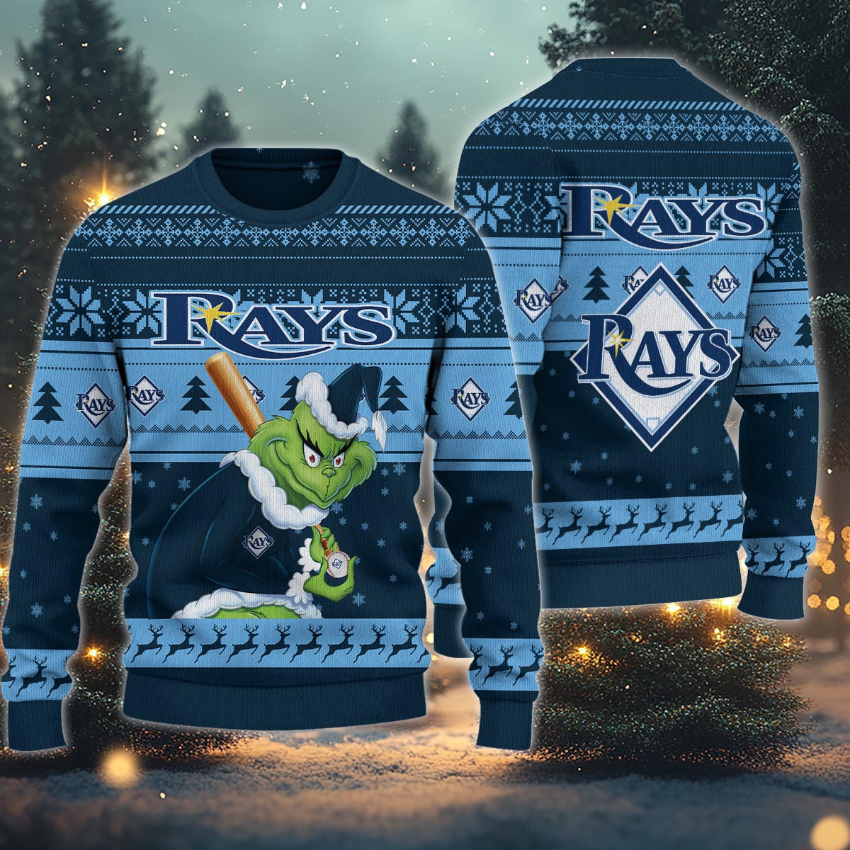 Sportswearmerch Tampa Bay Rays MLB x Grinch Christmas Ugly Sweater For Fans