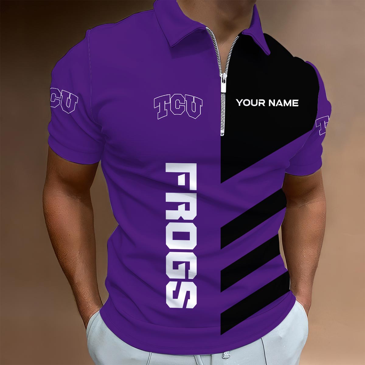 Sportswearmerch TCU Horned Frogs NCAA Lapel Zip Polo Shirt For Fan