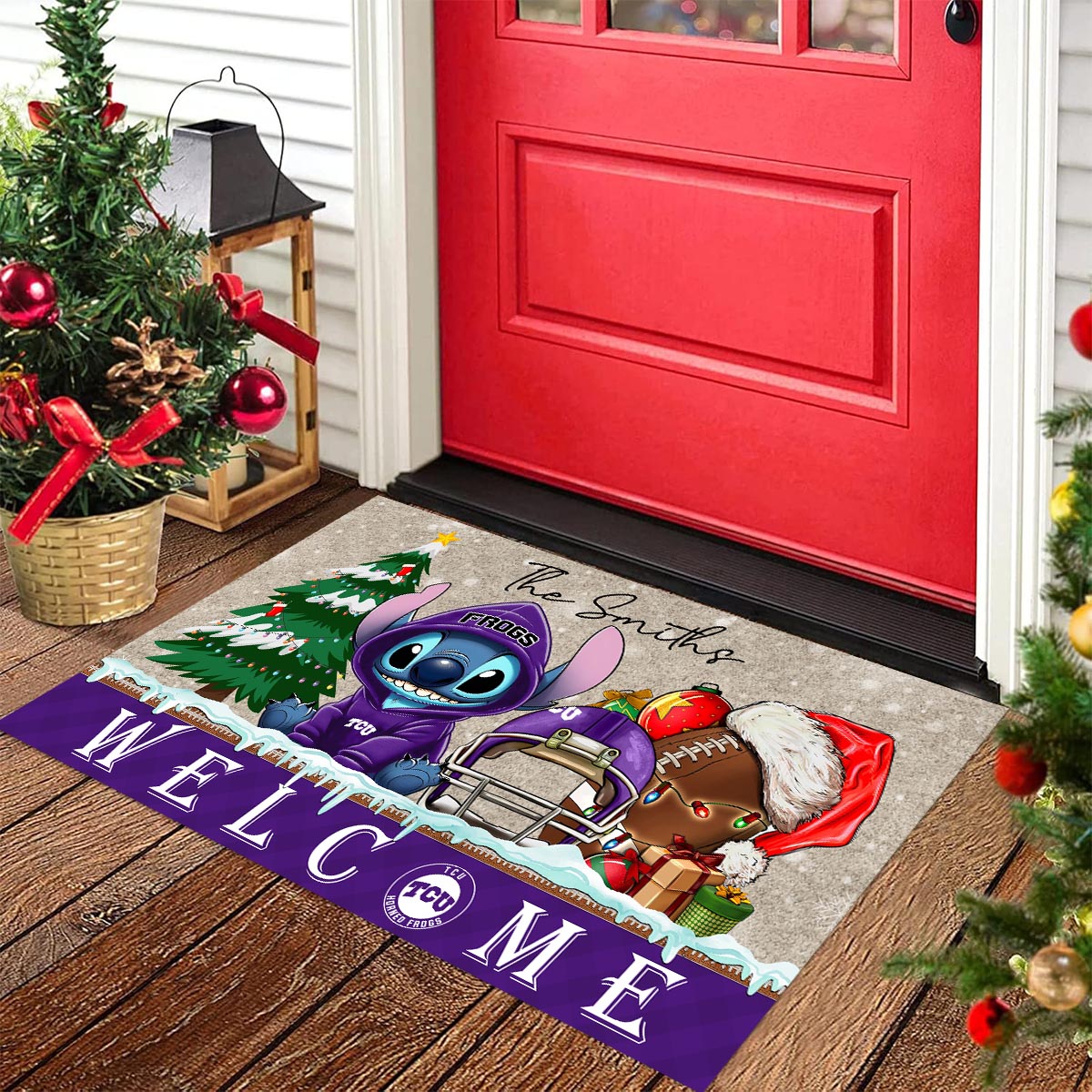 Sportswearmerch Tcu Horned Frogs NCAA x Cute Stitch Christmas Doormat For Fan
