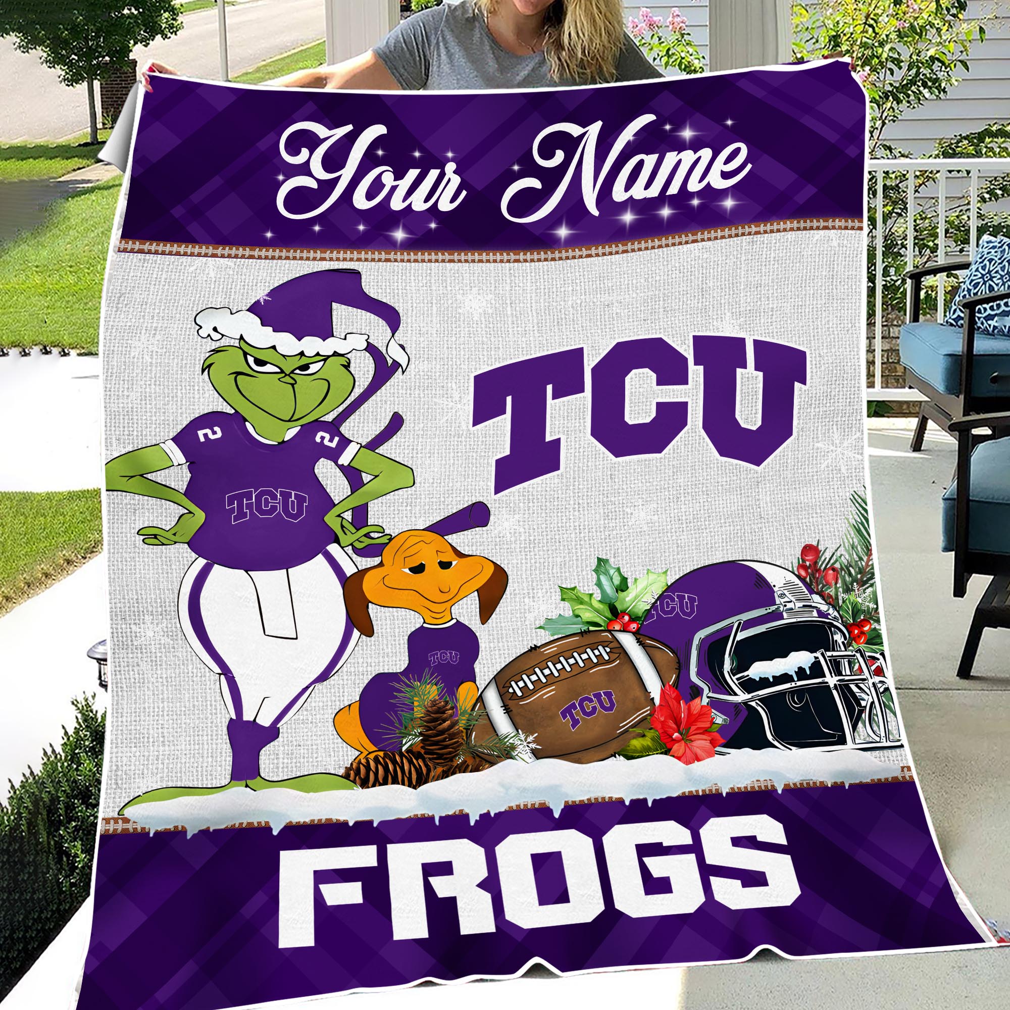 Sportswearmerch TCU Horned Frogs NCAA x Grinch Christmas Fleece Blanket For Fan