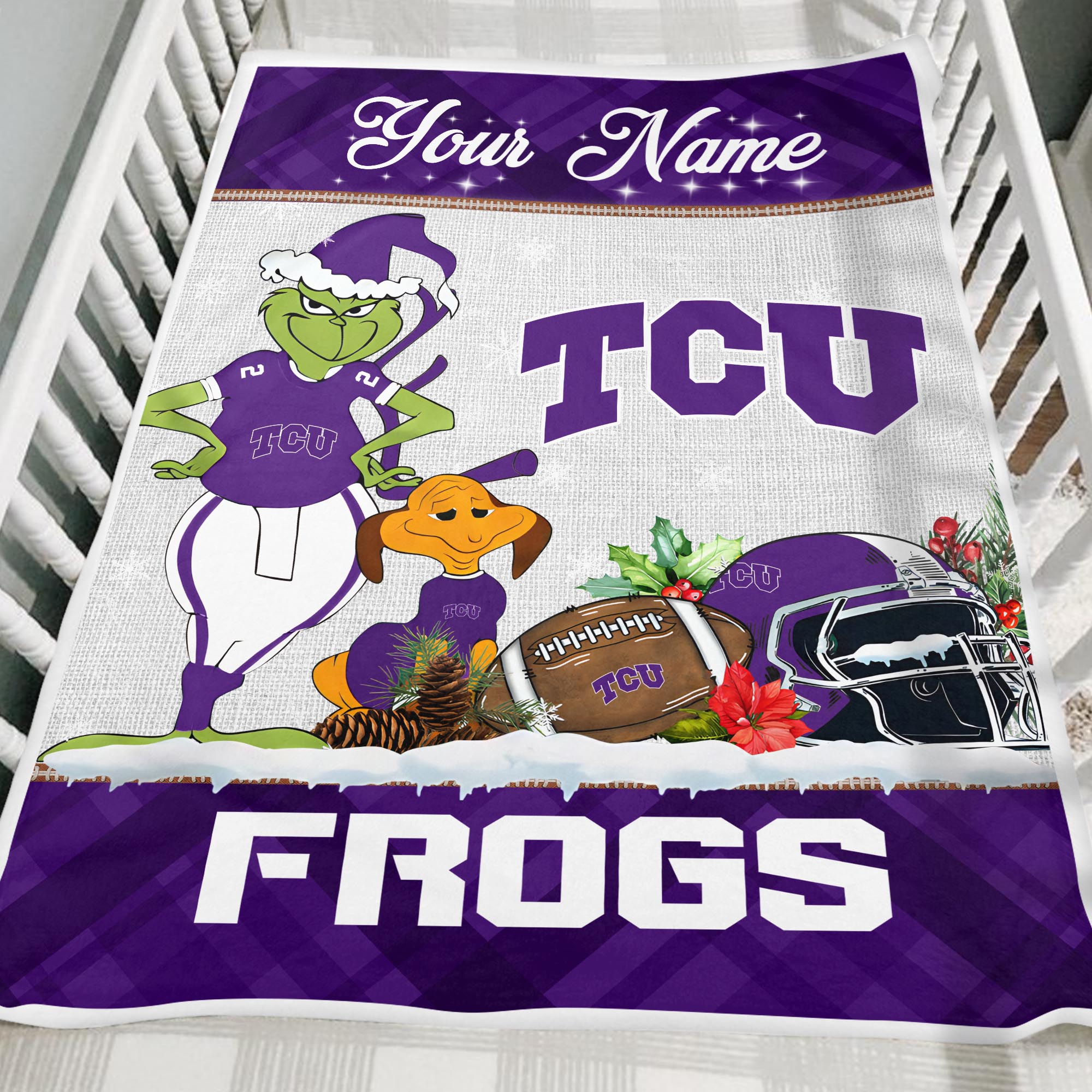 Sportswearmerch TCU Horned Frogs NCAA x Grinch Christmas Fleece Blanket For Fan
