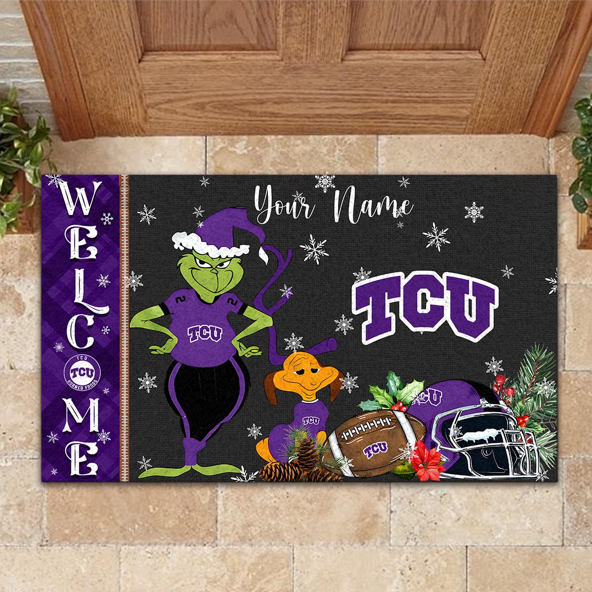 Sportswearmerch Tcu Horned Frogs NCAA x Grinch Christmas Welcome Football Doormat For Fan