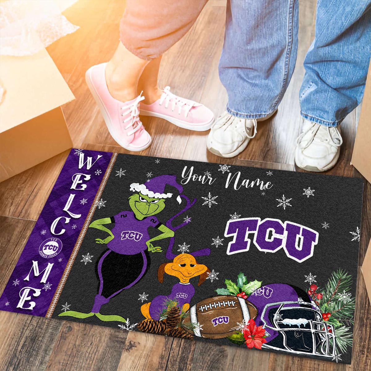 Sportswearmerch Tcu Horned Frogs NCAA x Grinch Christmas Welcome Football Doormat For Fan