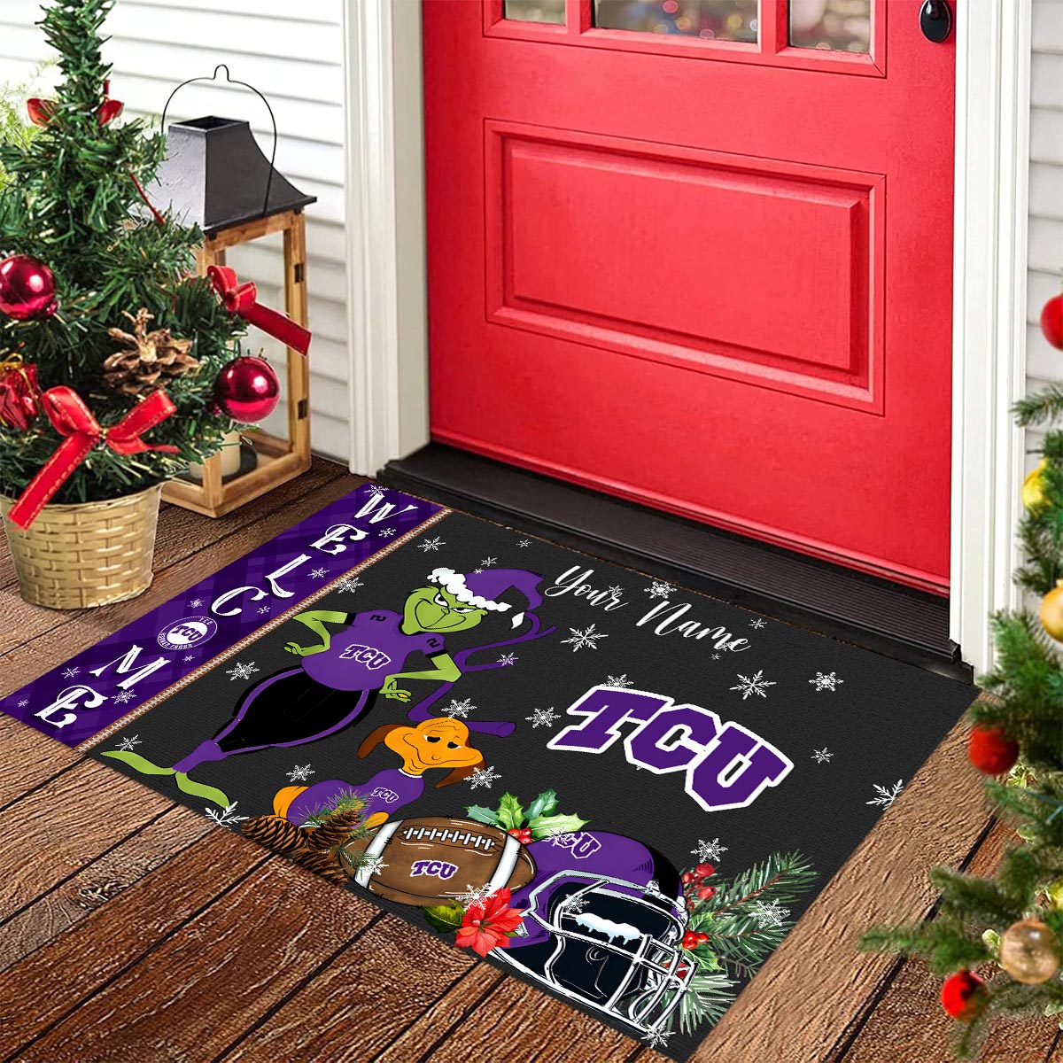 Sportswearmerch Tcu Horned Frogs NCAA x Grinch Christmas Welcome Football Doormat For Fan